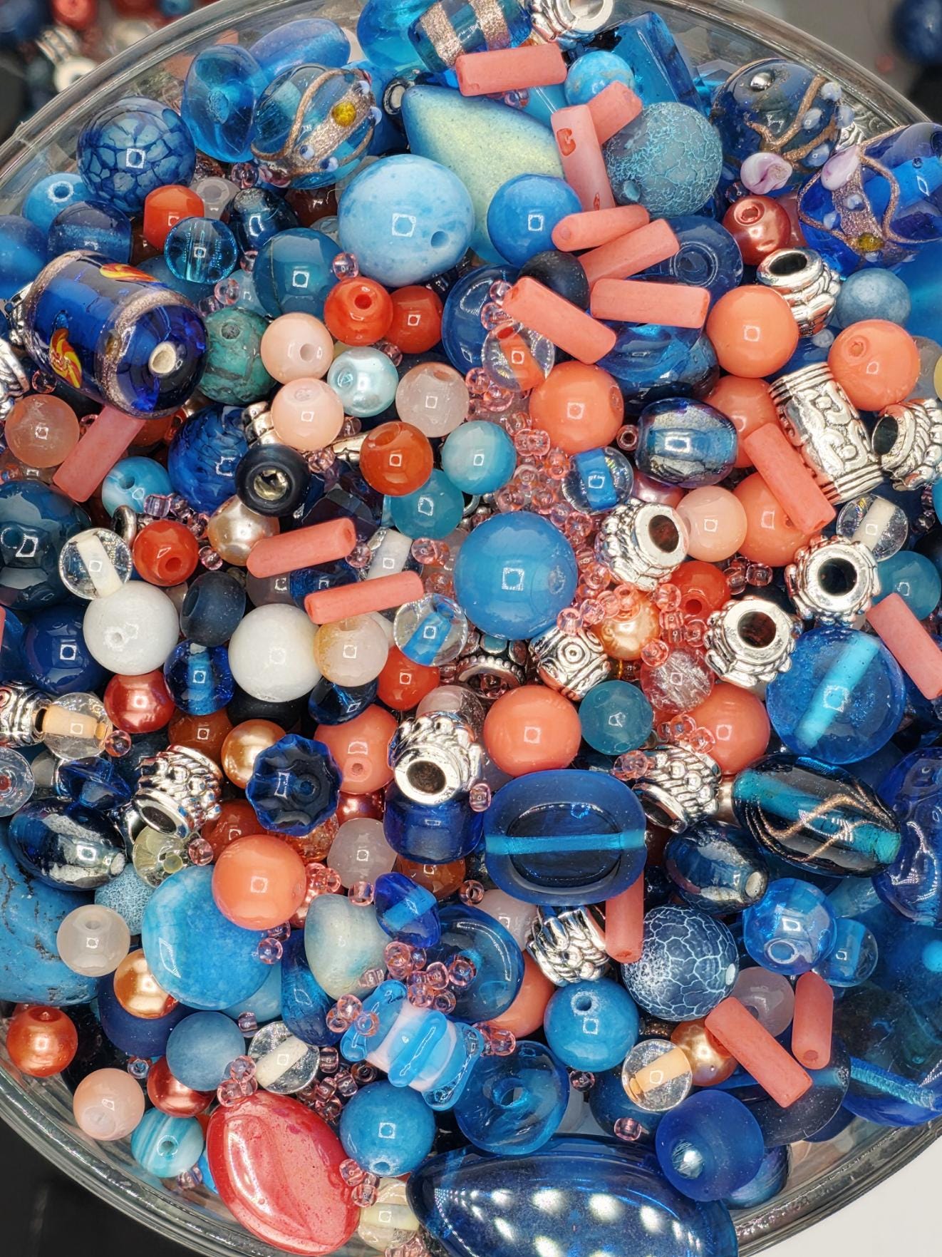 Coral Grief Bead Mix, Salmon Aqua Glass with Metal Spacers (2oz) | Jewelry Making Bracelet Supply | Learise Curated Mix