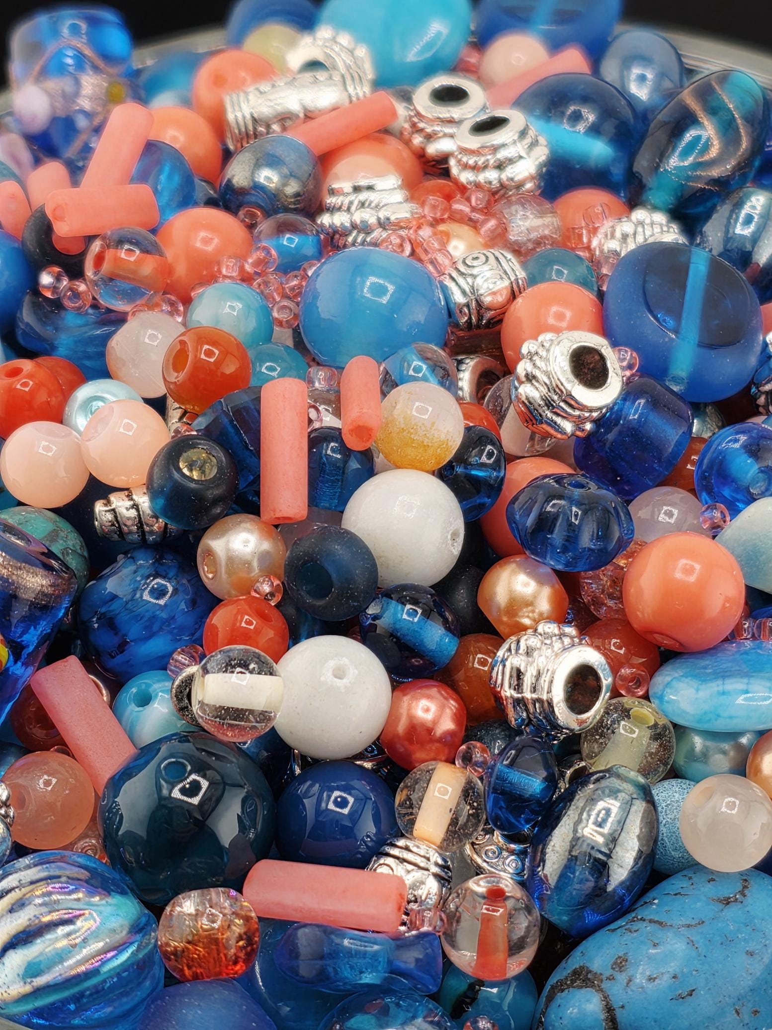 Coral Grief Bead Mix, Salmon Aqua Glass with Metal Spacers (2oz) | Jewelry Making Bracelet Supply | Learise Curated Mix
