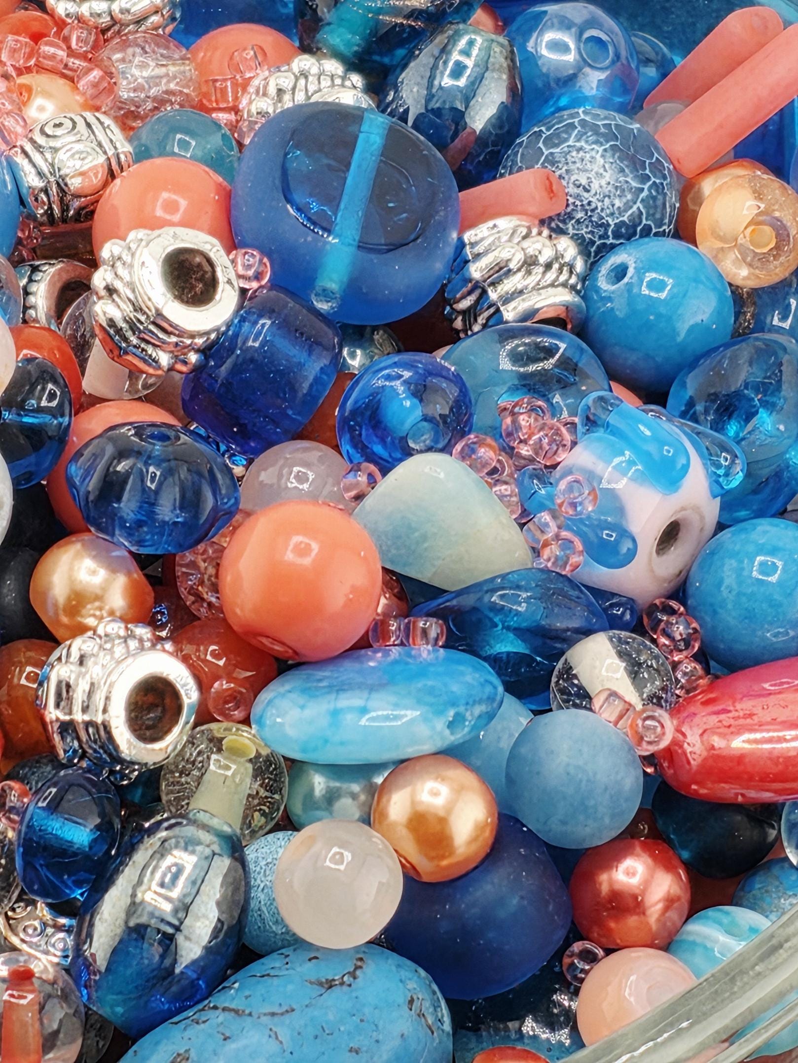 Coral Grief Bead Mix, Salmon Aqua Glass with Metal Spacers (2oz) | Jewelry Making Bracelet Supply | Learise Curated Mix