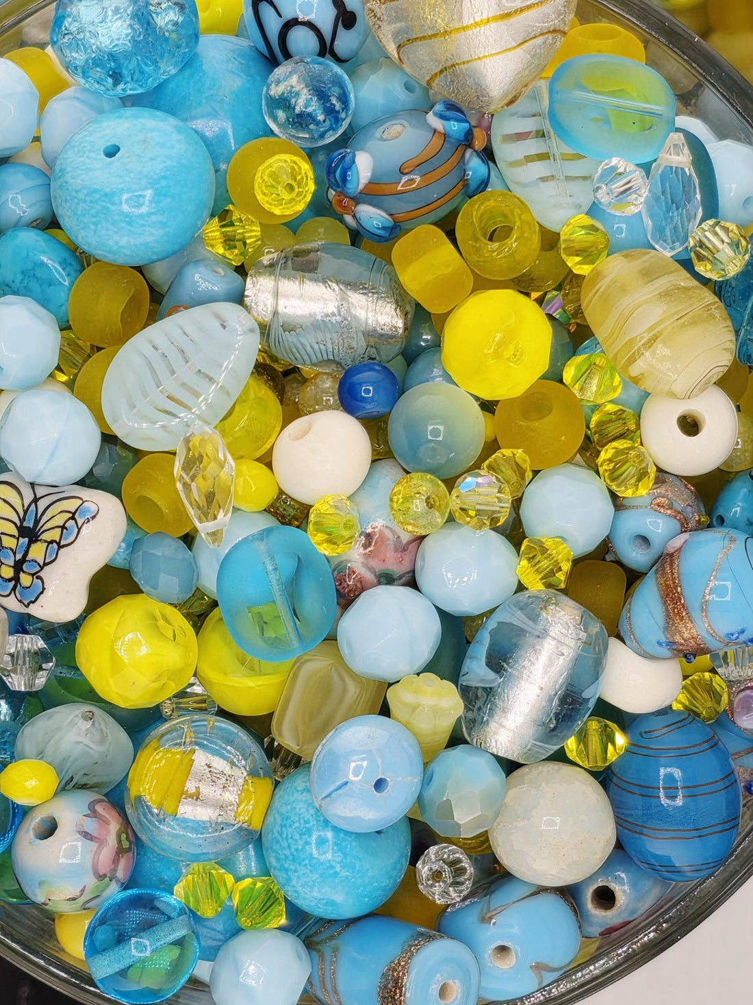 2oz "The Butterfly Effected" Glass Bead Mix Yellow & Aqua Colors