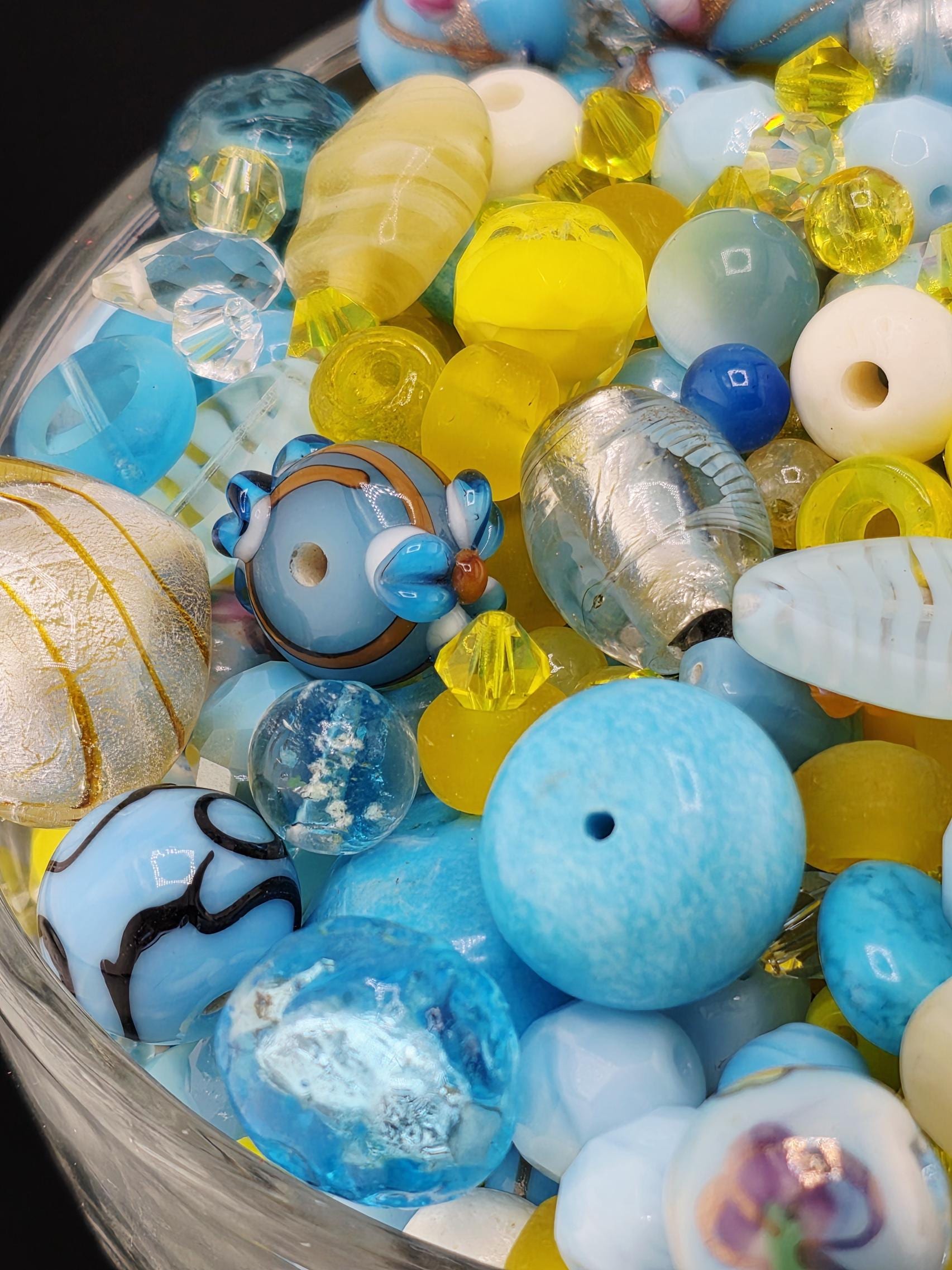 2oz "The Butterfly Effected" Glass Bead Mix Yellow & Aqua Colors