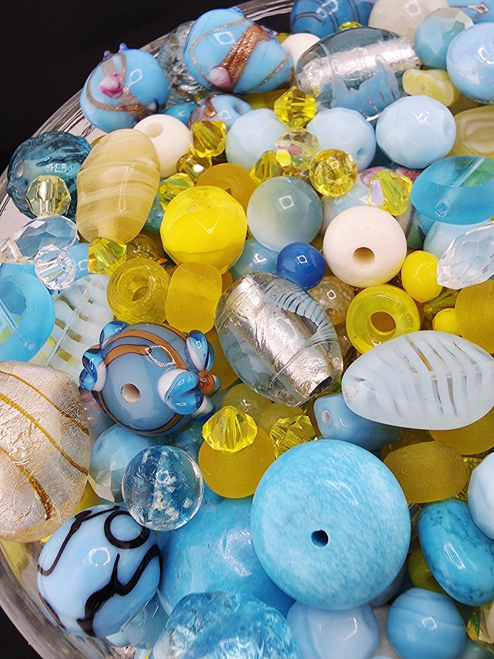 2oz "The Butterfly Effected" Glass Bead Mix Yellow & Aqua Colors