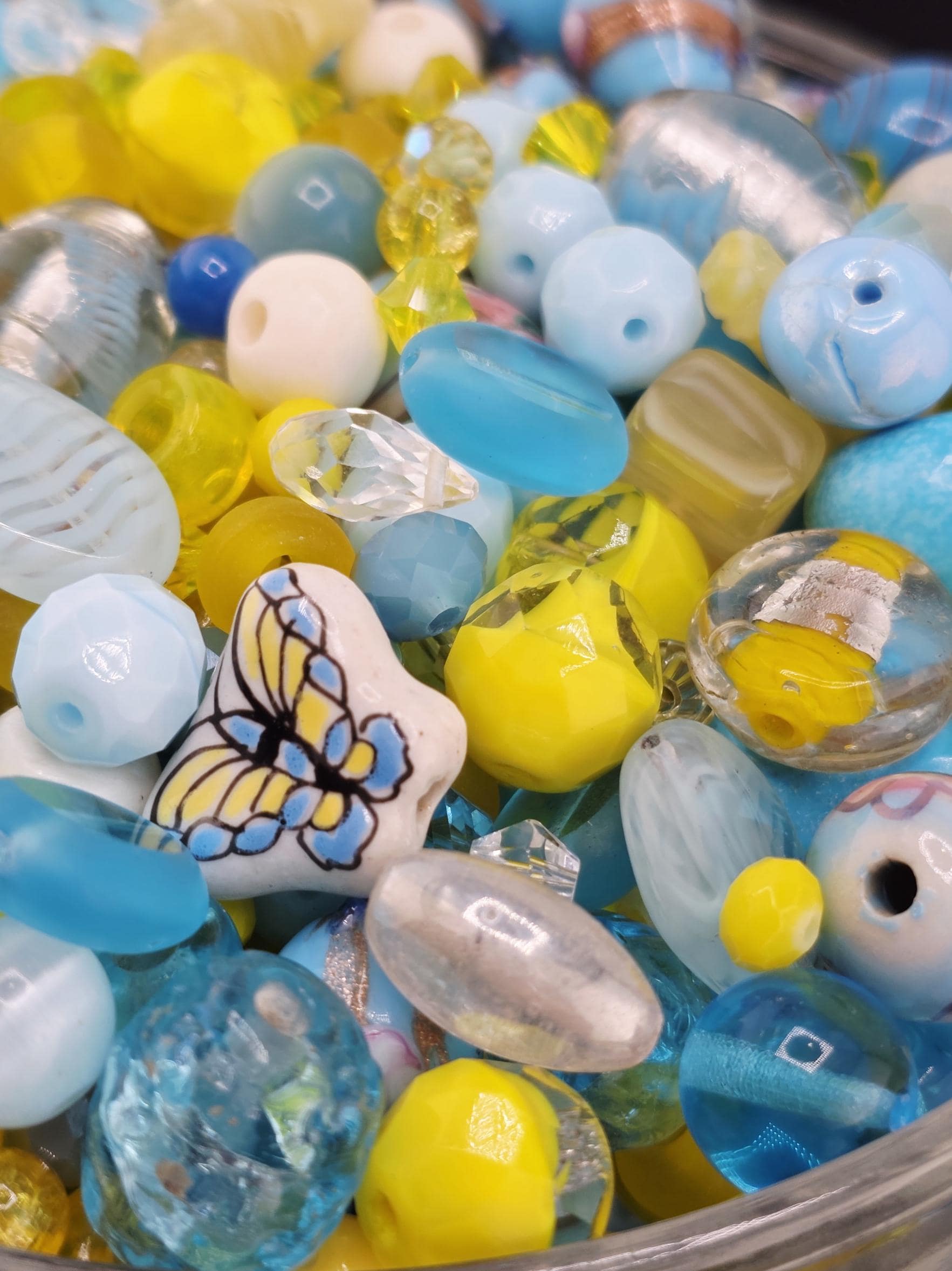 2oz "The Butterfly Effected" Glass Bead Mix Yellow & Aqua Colors
