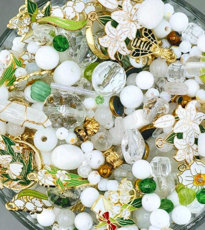Garden Gemstone Bead Mix, Quartz & Magnesite with Glass Charms (2oz Pack) | Jewelry Making Bracelet Supply | Learise Curated Mix