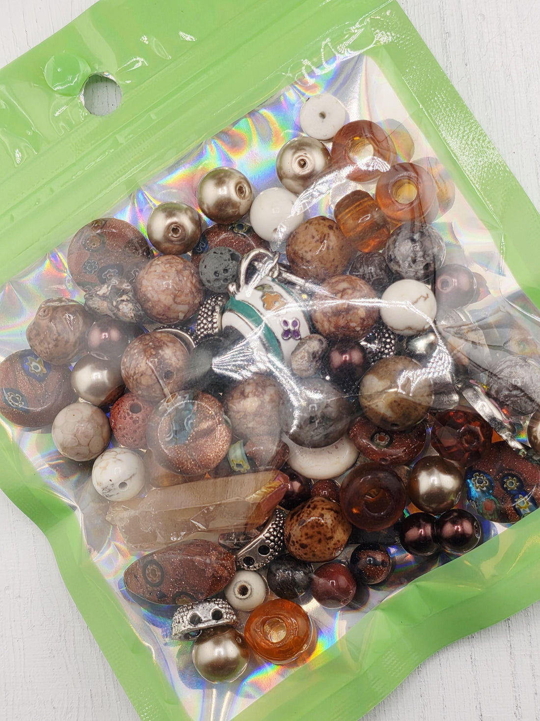 Chai Latte Howlite & Lava Gemstone Beads (2oz Earth Tone Mix) | Jewelry Making Bracelet Supply | Learise Curated Mix