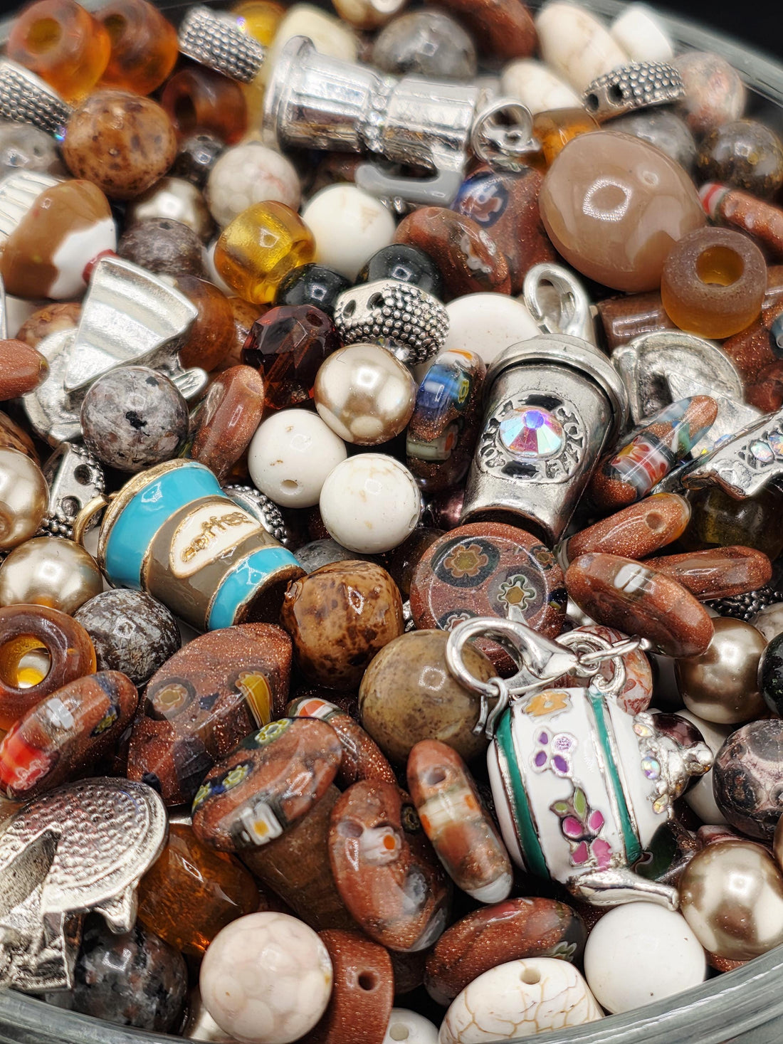Chai Latte Howlite & Lava Gemstone Beads (2oz Earth Tone Mix) | Jewelry Making Bracelet Supply | Learise Curated Mix