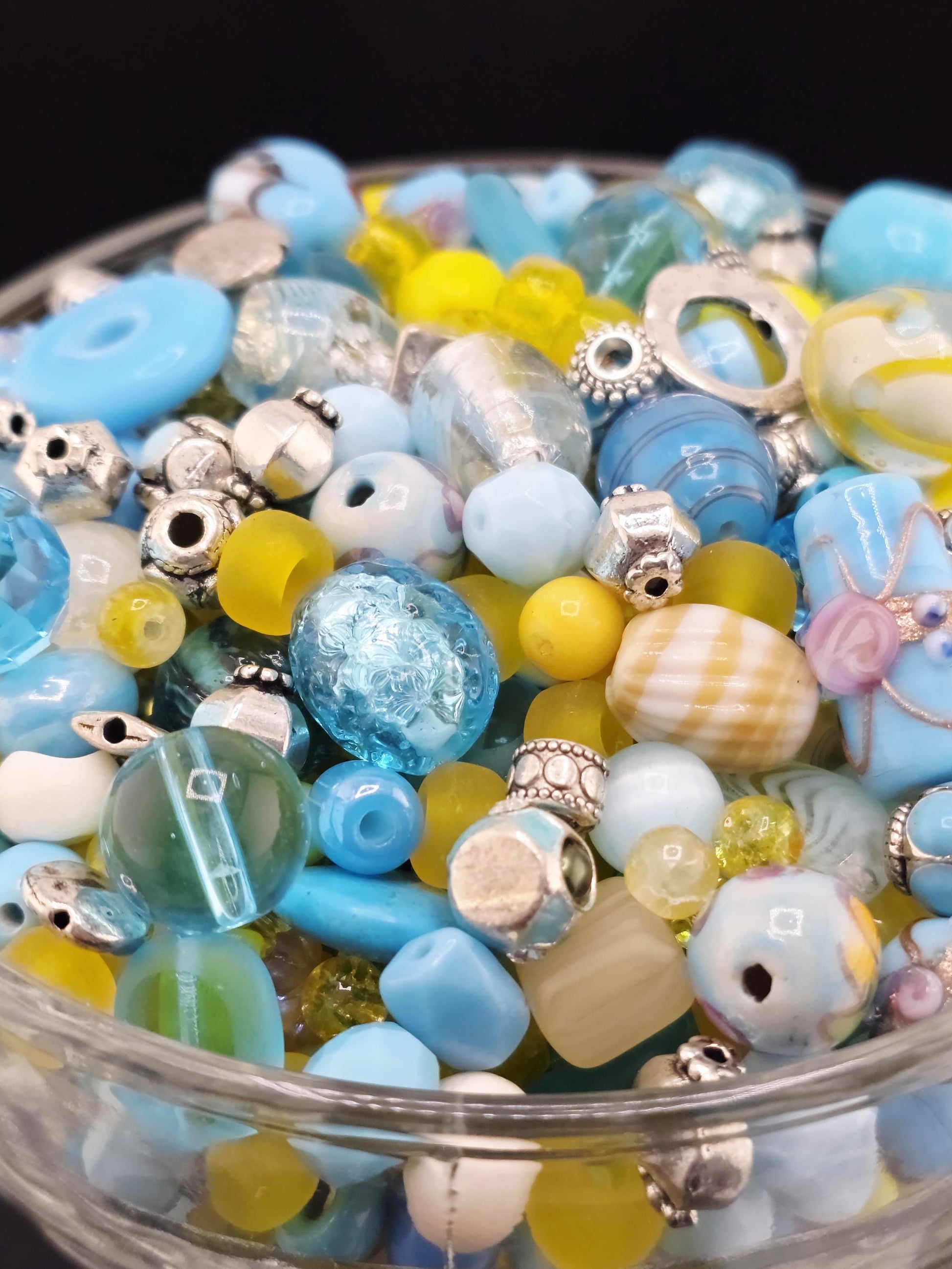 Glass & Stone Bead Mix "Butterfly Affected" Yellow and Aqua (2oz for Jewelry Making) | Jewelry Making Bracelet Supply | Learise Curated Mix