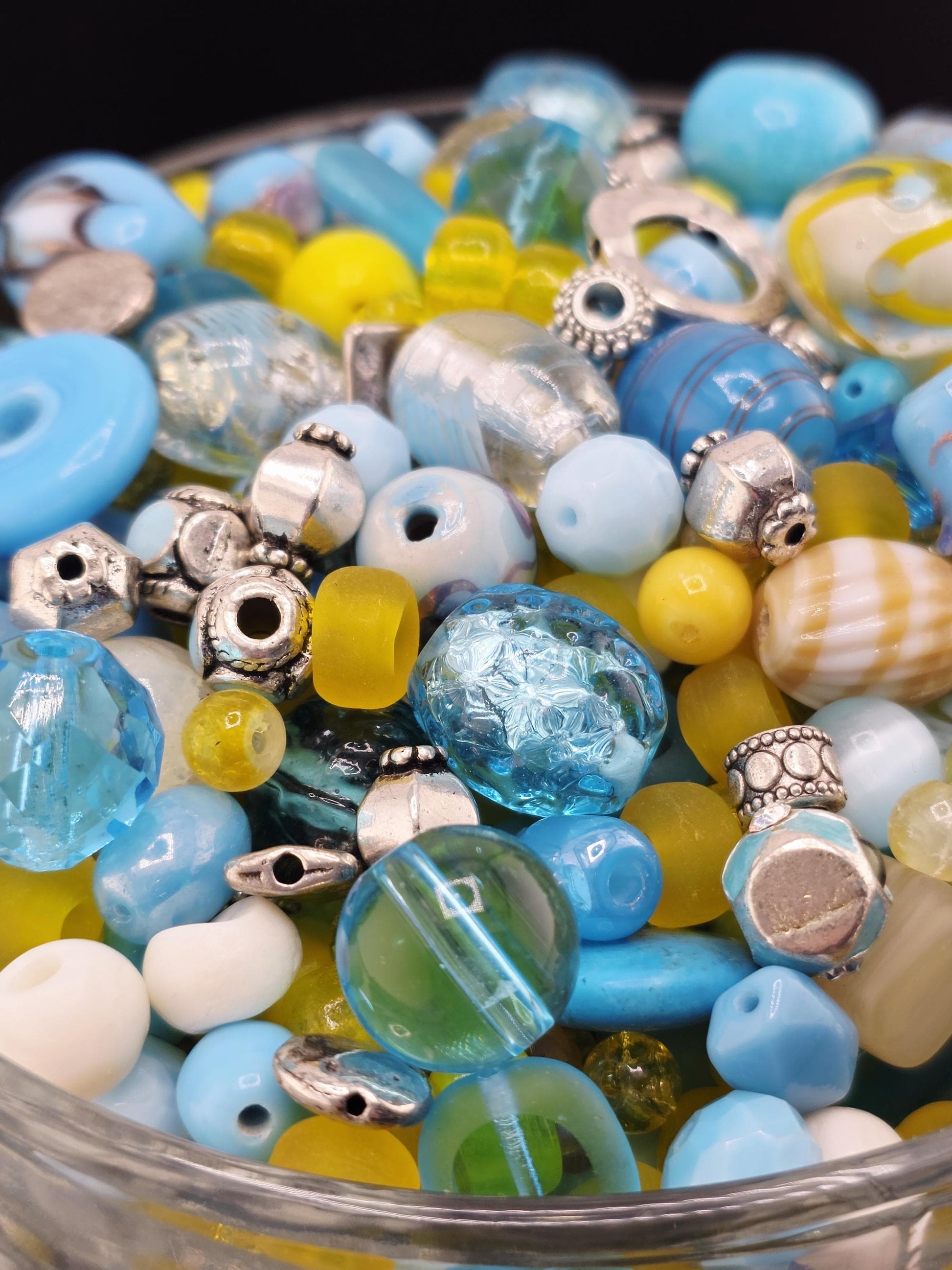 Glass & Stone Bead Mix "Butterfly Affected" Yellow and Aqua (2oz for Jewelry Making) | Jewelry Making Bracelet Supply | Learise Curated Mix