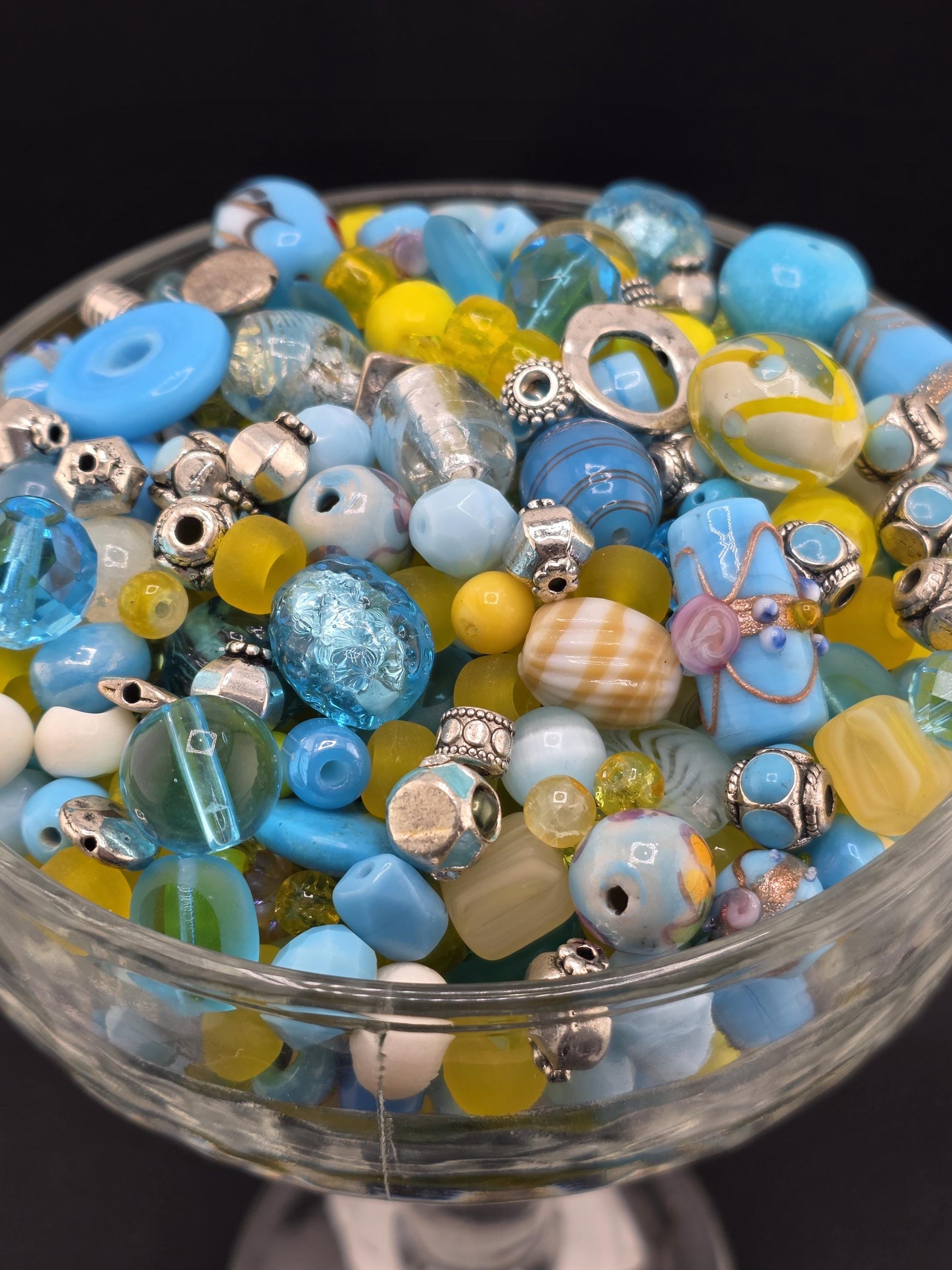 Glass & Stone Bead Mix "Butterfly Affected" Yellow and Aqua (2oz for Jewelry Making) | Jewelry Making Bracelet Supply | Learise Curated Mix