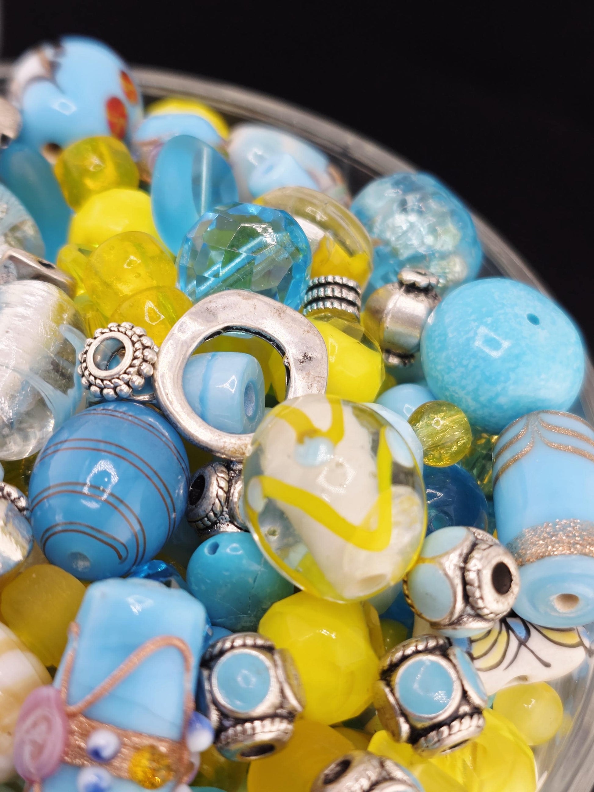 Glass & Stone Bead Mix "Butterfly Affected" Yellow and Aqua (2oz for Jewelry Making) | Jewelry Making Bracelet Supply | Learise Curated Mix