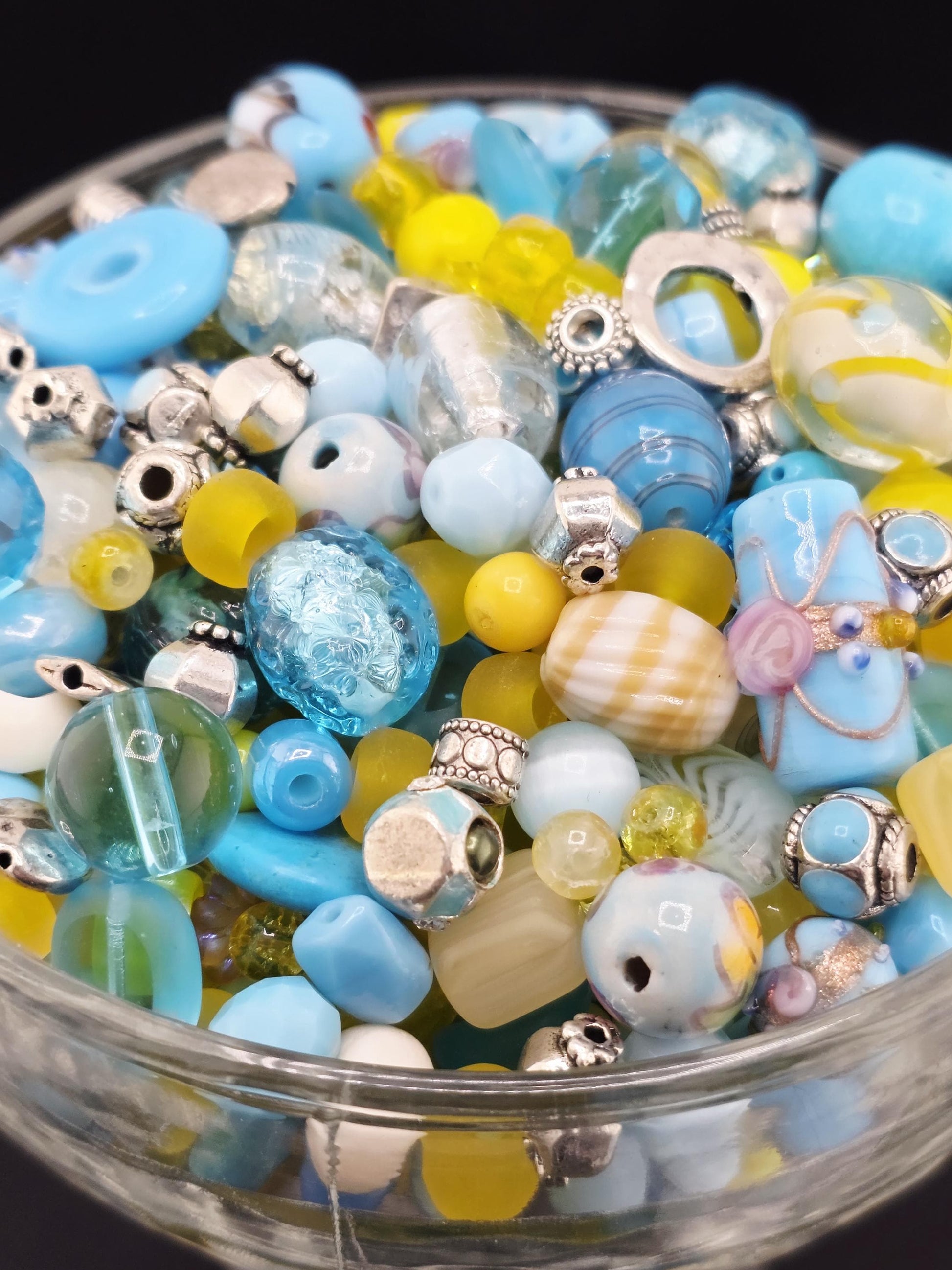 Glass & Stone Bead Mix "Butterfly Affected" Yellow and Aqua (2oz for Jewelry Making) | Jewelry Making Bracelet Supply | Learise Curated Mix