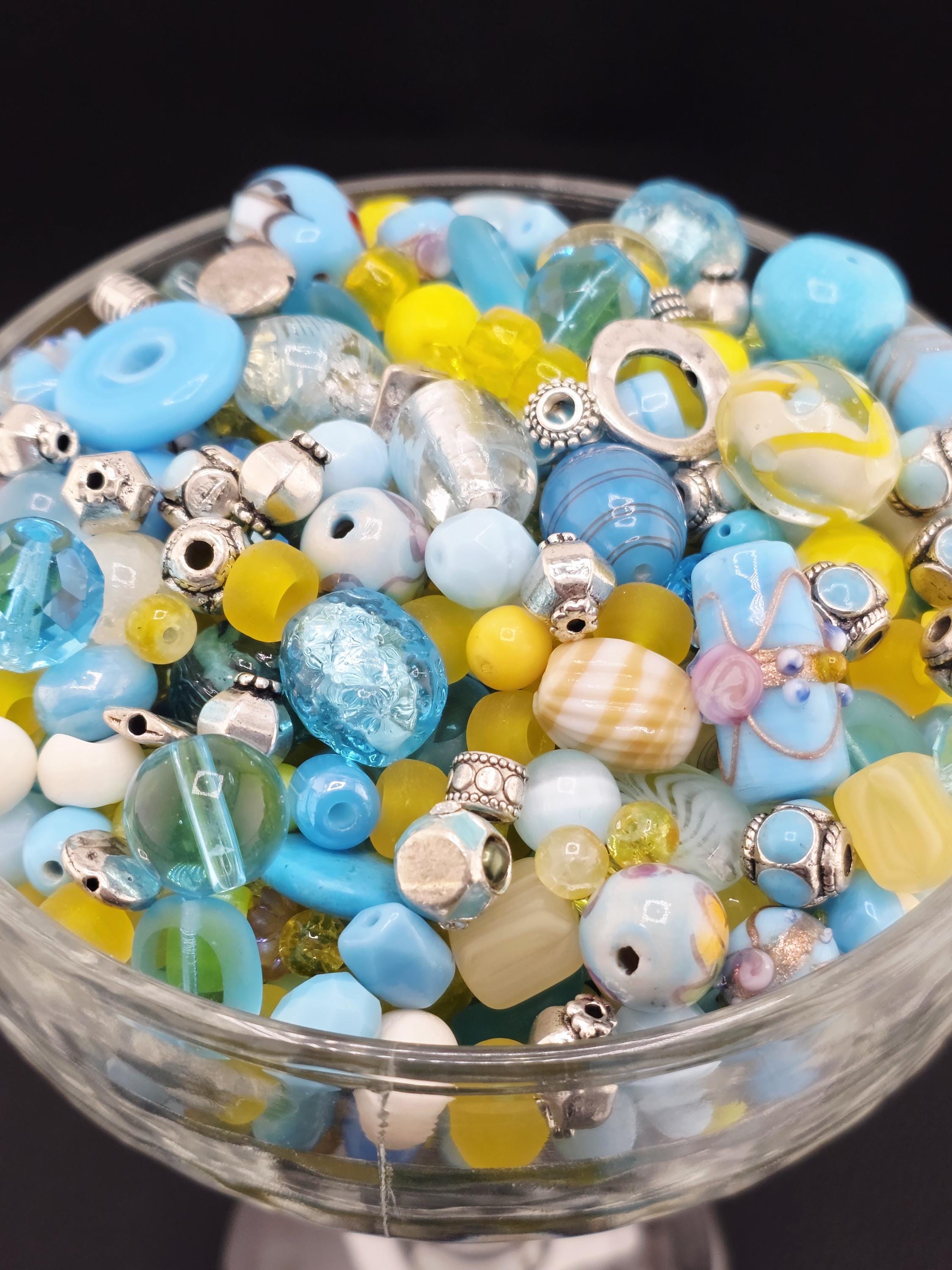 Glass & Stone Bead Mix "Butterfly Affected" Yellow and Aqua (2oz for Jewelry Making) | Jewelry Making Bracelet Supply | Learise Curated Mix