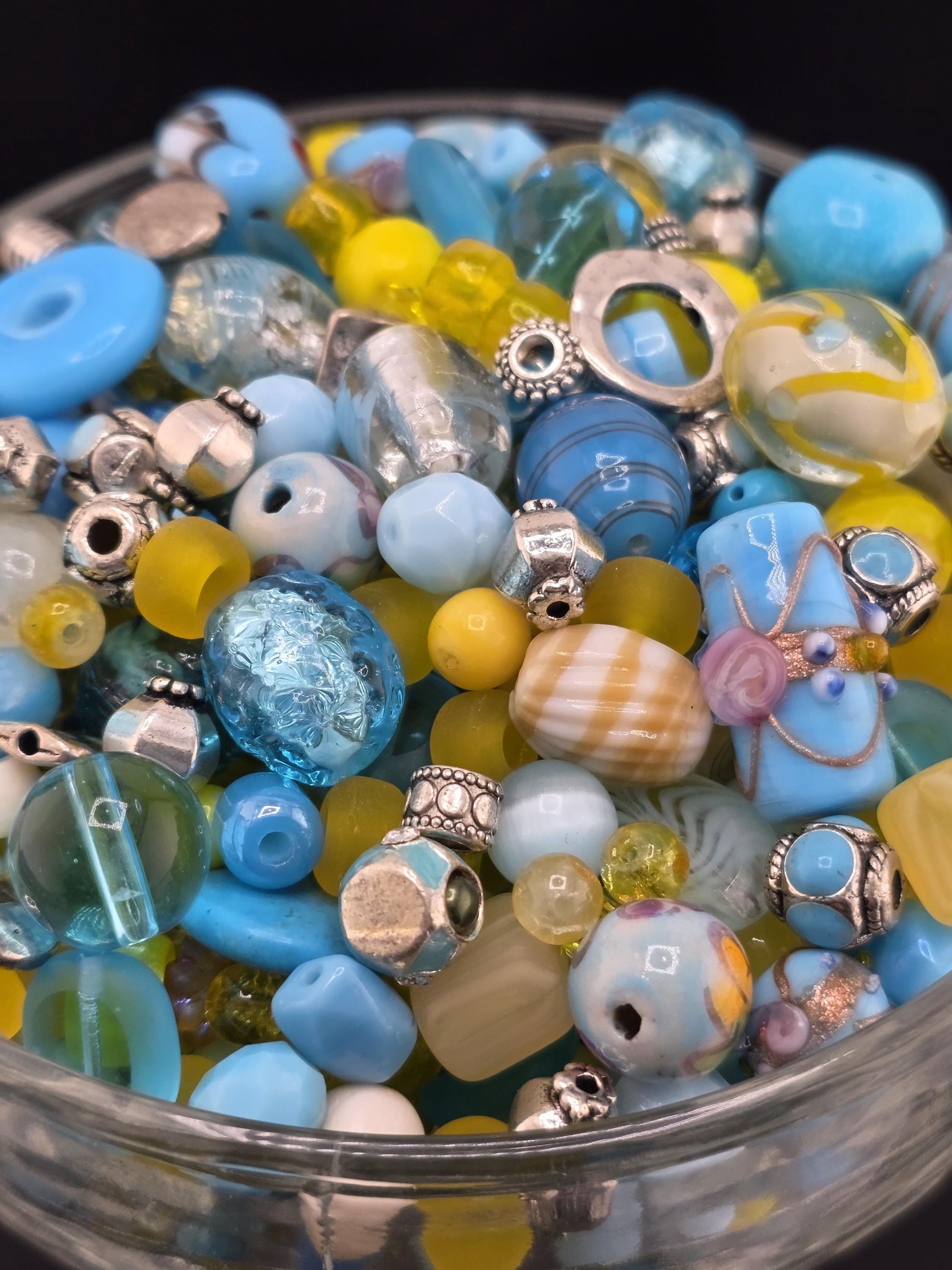 Glass & Stone Bead Mix "Butterfly Affected" Yellow and Aqua (2oz for Jewelry Making) | Jewelry Making Bracelet Supply | Learise Curated Mix