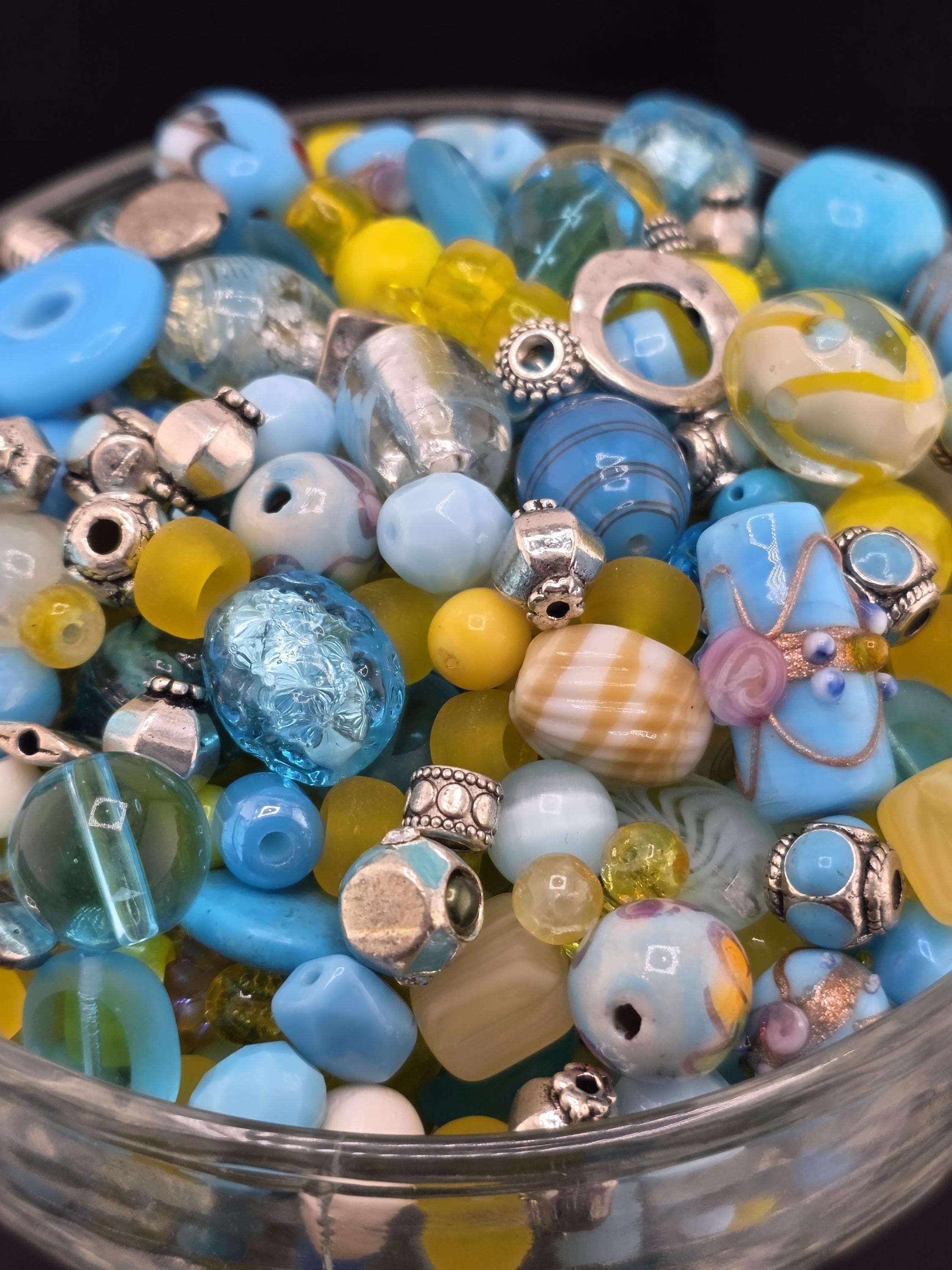Glass & Stone Bead Mix "Butterfly Affected" Yellow and Aqua (2oz for Jewelry Making) | Jewelry Making Bracelet Supply | Learise Curated Mix