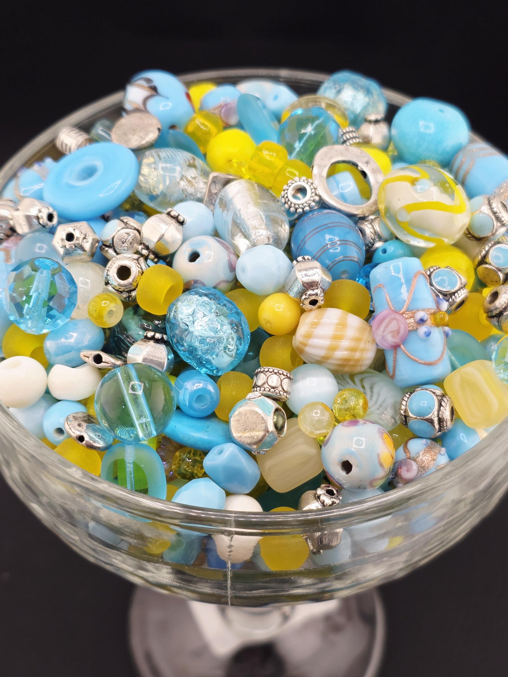 Glass & Stone Bead Mix "Butterfly Affected" Yellow and Aqua (2oz for Jewelry Making) | Jewelry Making Bracelet Supply | Learise Curated Mix