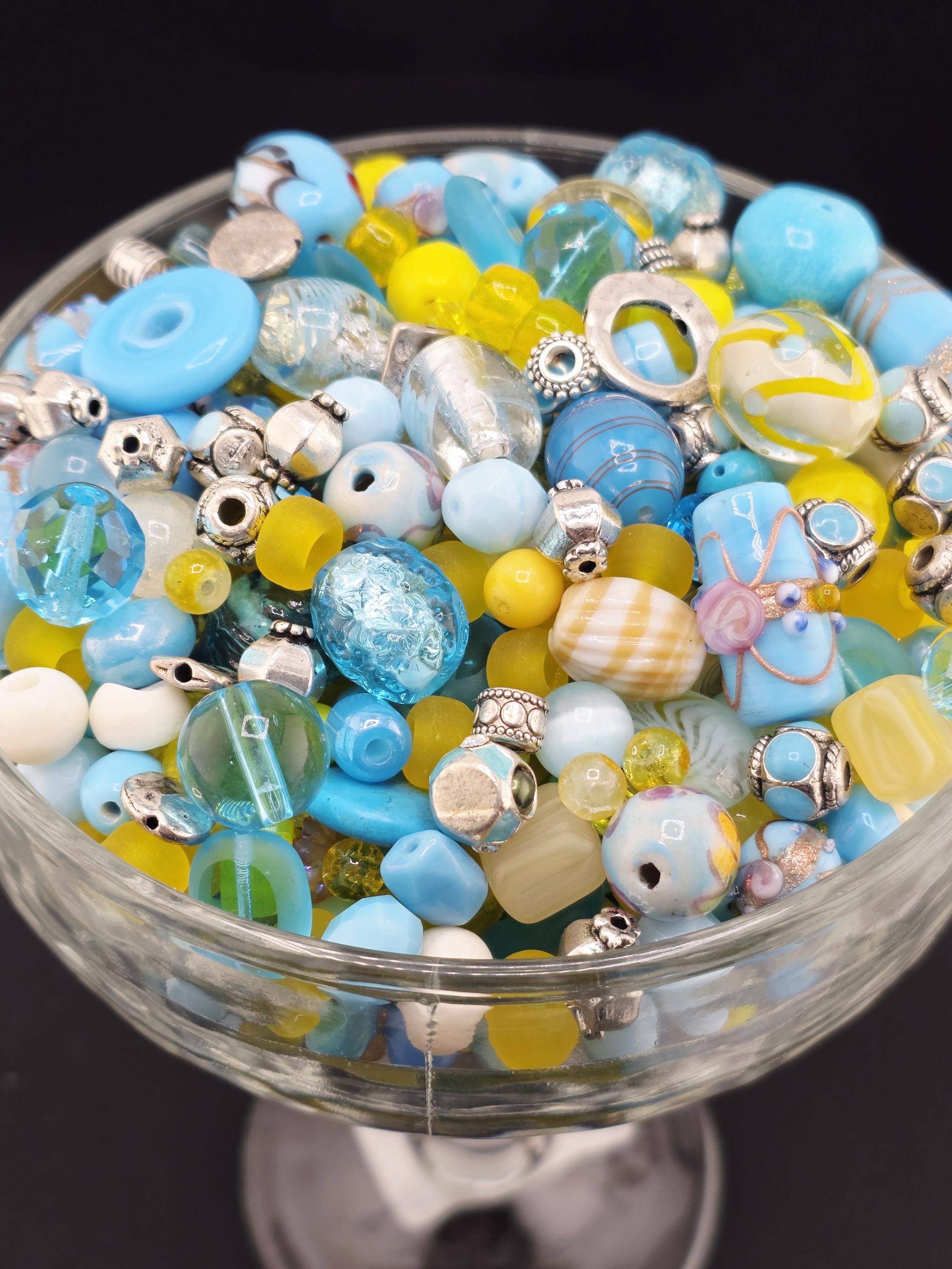 Glass & Stone Bead Mix "Butterfly Affected" Yellow and Aqua (2oz for Jewelry Making) | Jewelry Making Bracelet Supply | Learise Curated Mix