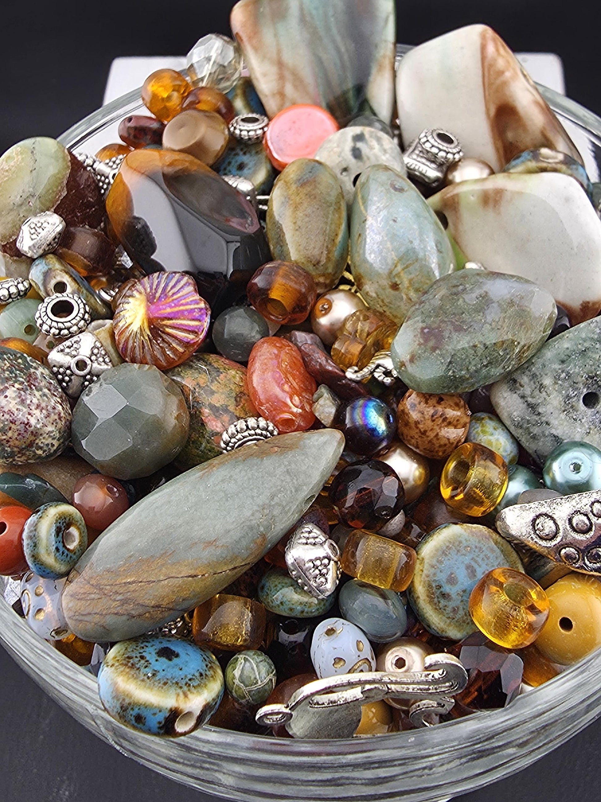Fancy Jasper Beads Mix, Earth Tone Gemstones (2oz Jewelry Crafting) | Jewelry Making Bracelet Supply | Learise Curated Mix