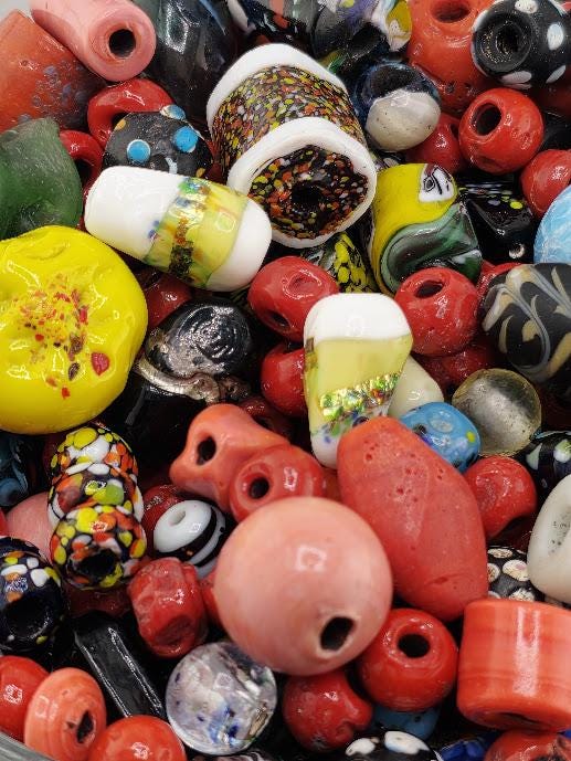 2 Ounce "Trading Spacers" Mixed Collection of Vintage Glass Trade Bead Mix