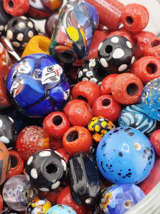 2 Ounce "Trading Spacers" Mixed Collection of Vintage Glass Trade Bead Mix