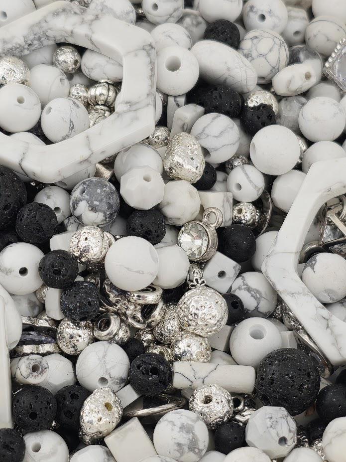 Exclusive "Frosted Lava" Howlite & Lava Stone Mix: Natural Gemstone Beads for Jewelry Making (2oz pkg) | Jewelry Making Bracelet Supply