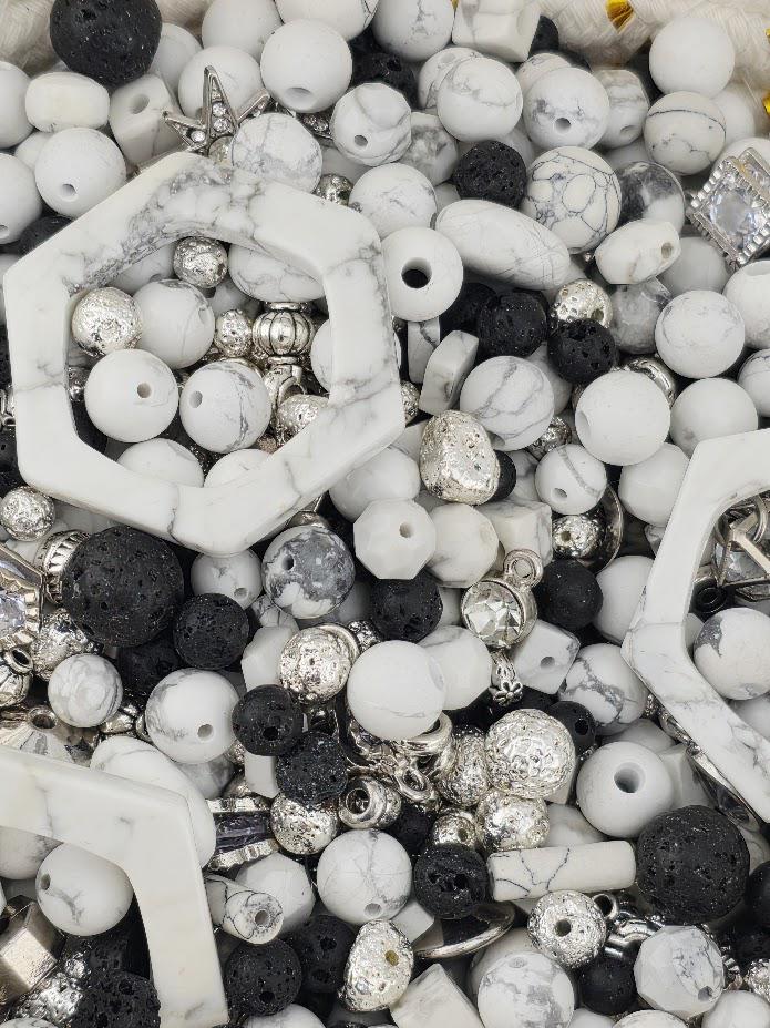 Exclusive "Frosted Lava" Howlite & Lava Stone Mix: Natural Gemstone Beads for Jewelry Making (2oz pkg) | Jewelry Making Bracelet Supply