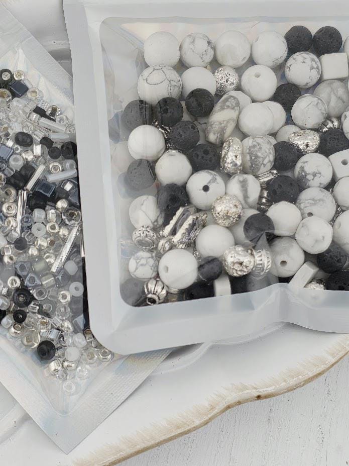 Exclusive "Frosted Lava" Howlite & Lava Stone Mix: Natural Gemstone Beads for Jewelry Making (2oz pkg) | Jewelry Making Bracelet Supply