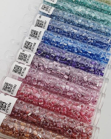 Set of 14 Miyuki Triangle Size 5 Inside Color Lined Sparkle Collection (13g each) | Japanese Seed Beads | Bead Weaving Embroidery Supply