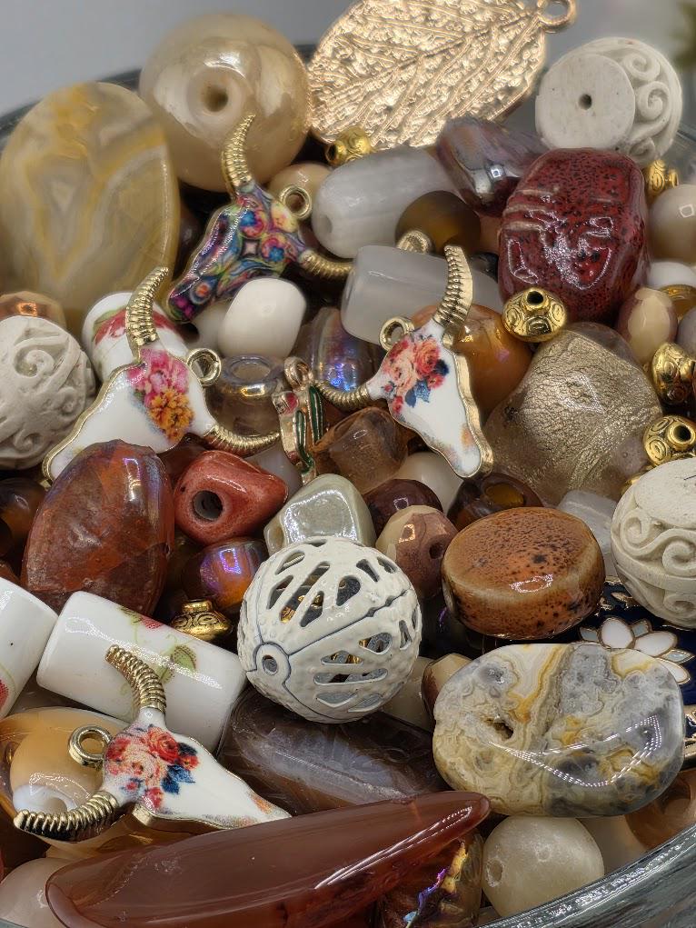 Western Bead Mix: Floral Longhorn Charms, Agate & Porcelain | Jewelry Making Bracelet Supply | Learise Curated Mix