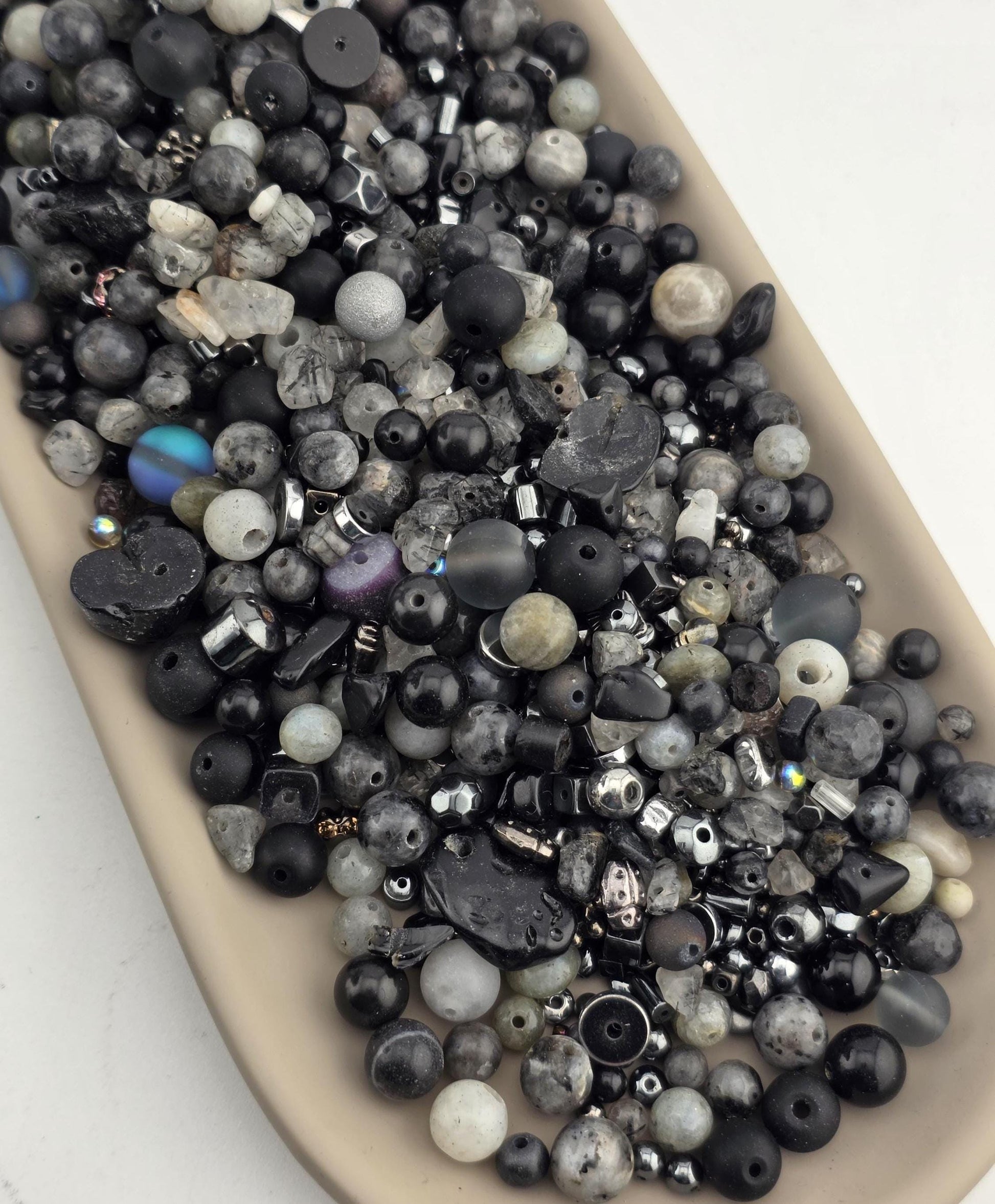 Thunder Stone Artisan Gemstone Bead Mix, Moss Agate & Tourmaline (56g Assorted Stones) | Jewelry Making Bracelet Supply