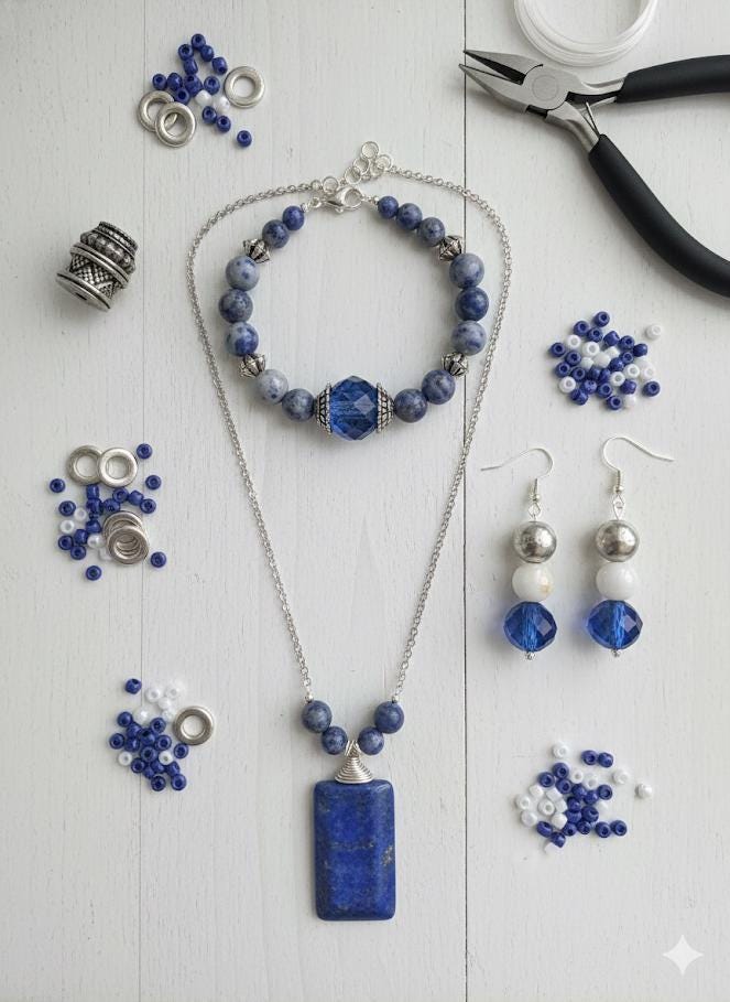 Gemstone Bead Mix: Sodalite and Mixed Metal (2oz Craft Supply) | Jewelry Making Bracelet Supply | Learise Curated Mix