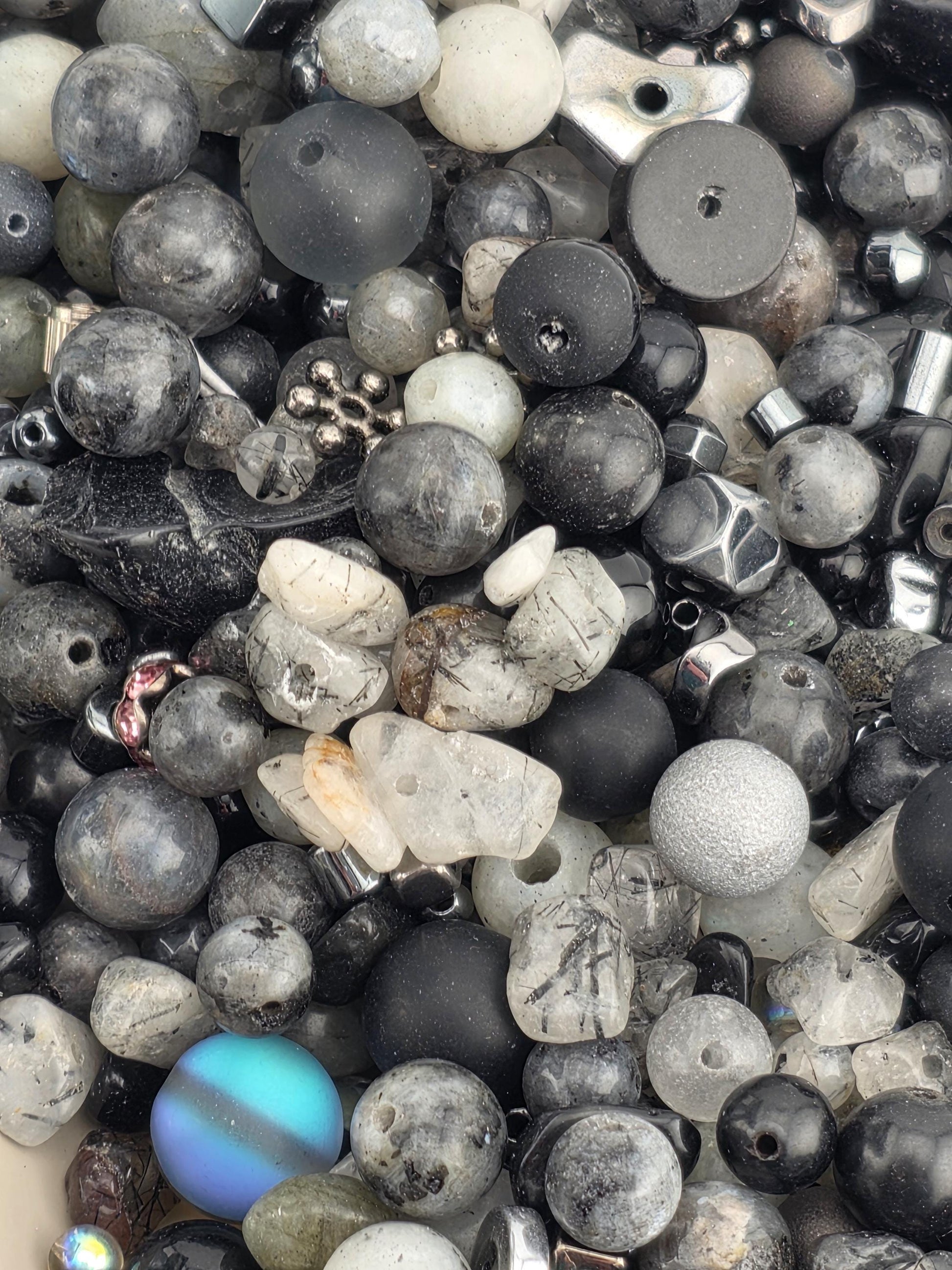 Thunder Stone Artisan Gemstone Bead Mix, Moss Agate & Tourmaline (56g Assorted Stones) | Jewelry Making Bracelet Supply