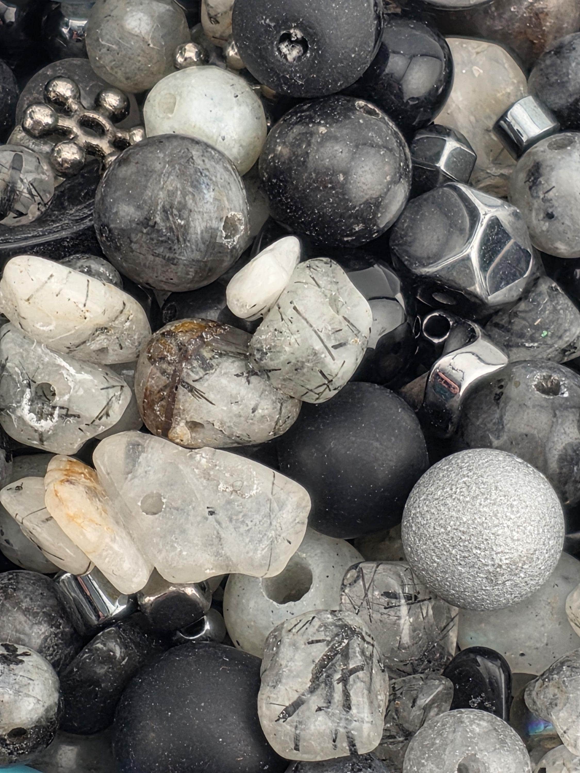 Thunder Stone Artisan Gemstone Bead Mix, Moss Agate & Tourmaline (56g Assorted Stones) | Jewelry Making Bracelet Supply