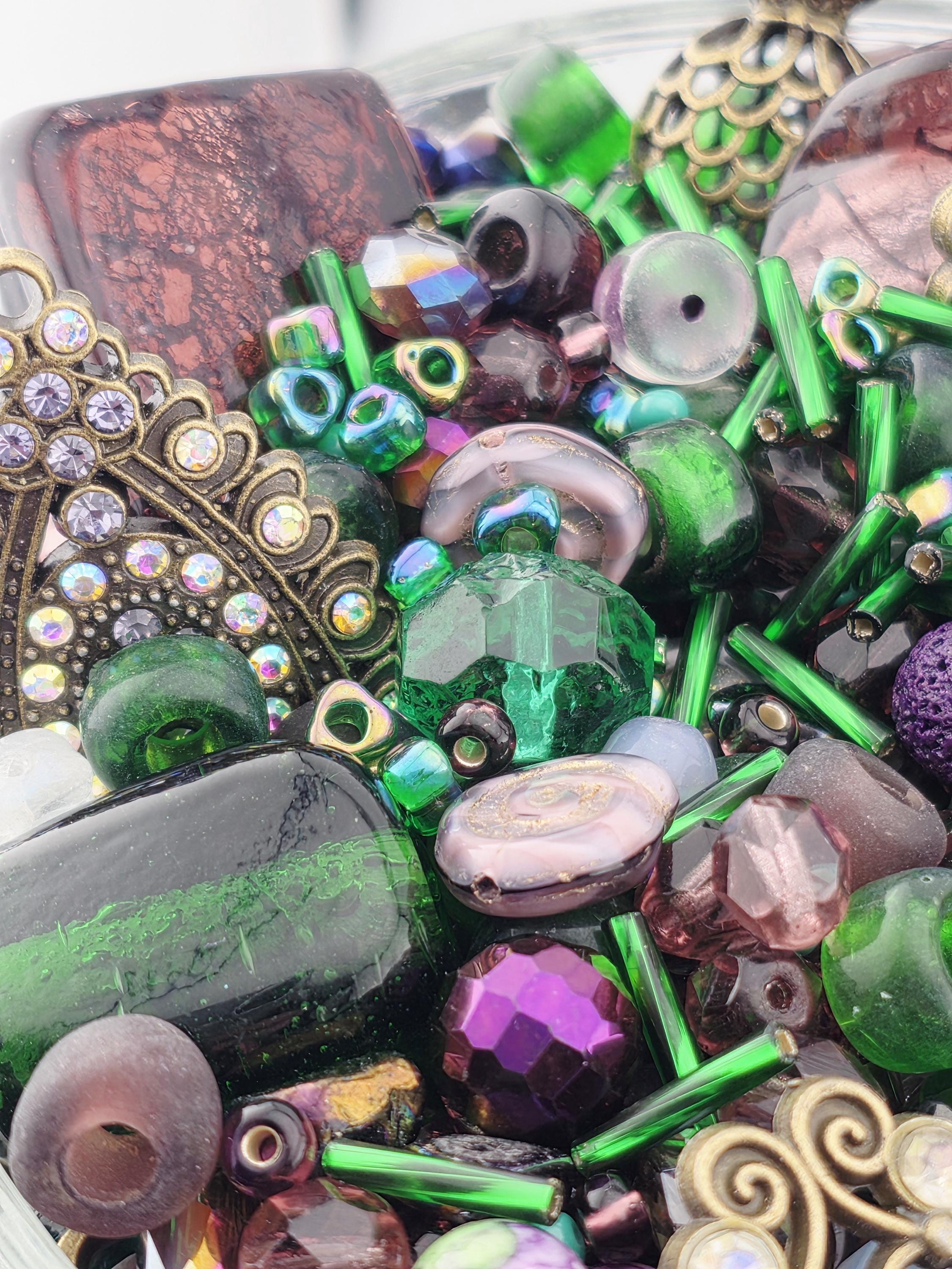 Glass Bead Mix: Icy Lilac Hues and Metal Charms - 2oz Assortment