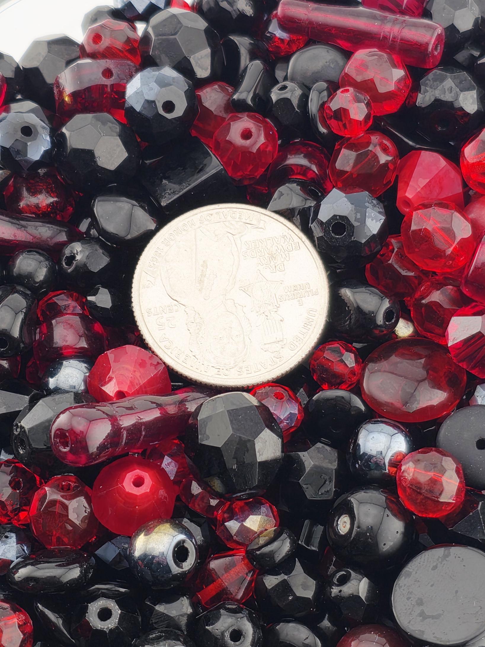 Midnight Flame Glass Beads, Red and Black Mix (Faceted Czech Bead Soup) | Jewelry Making Bracelet Supply | Learise Curated Mix