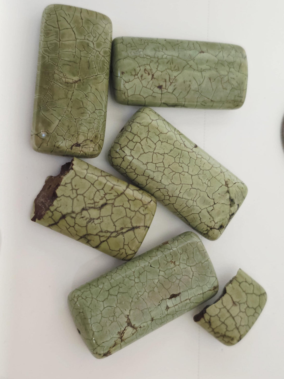 Natural Citron Magnesite Focal Beads - Large 30x15mm Rectangle Stone Slabs - Apple Green Lemon Chrysoprase with Brown Matrix - 4pc Designer