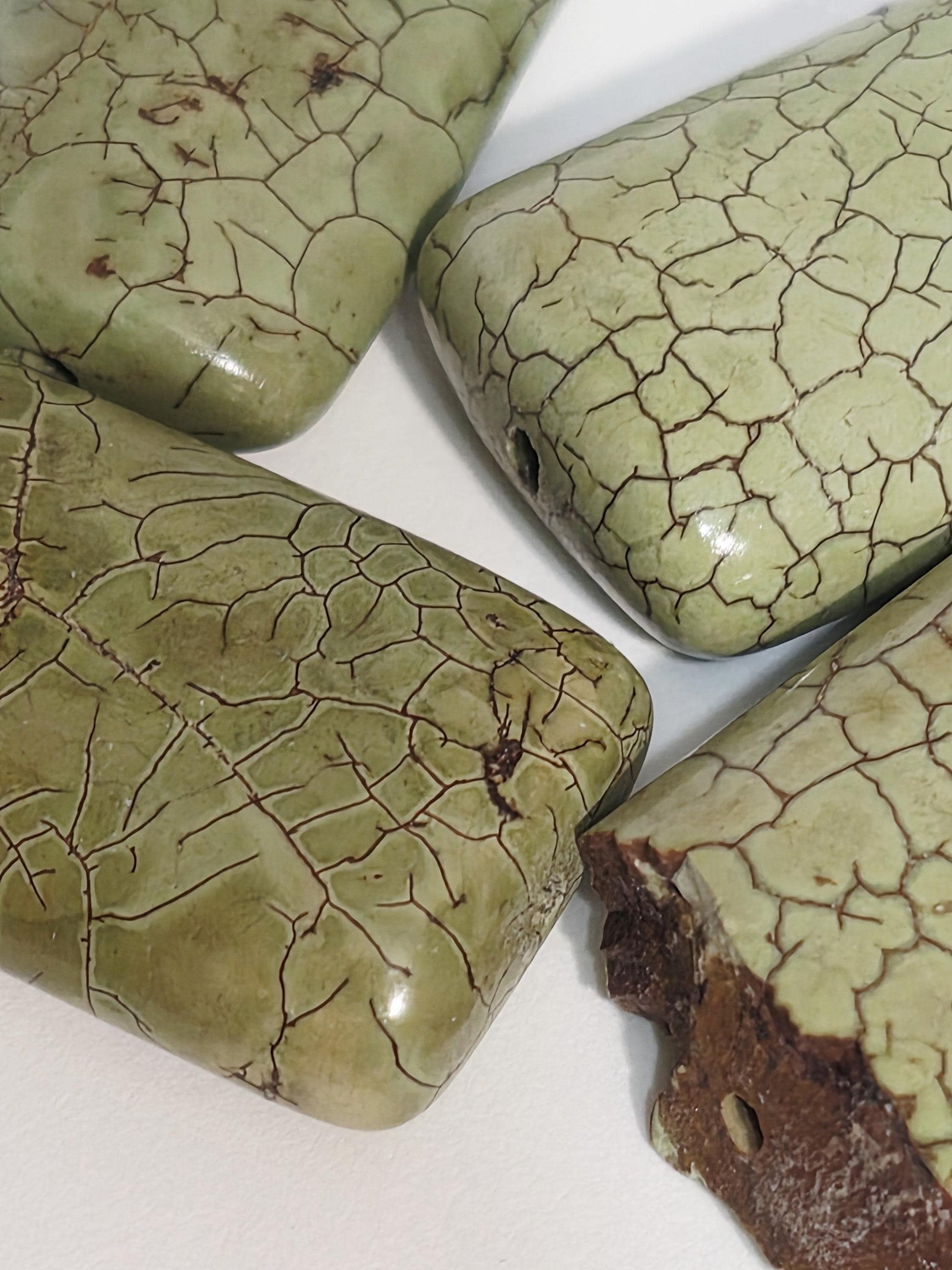Natural Citron Magnesite Focal Beads - Large 30x15mm Rectangle Stone Slabs - Apple Green Lemon Chrysoprase with Brown Matrix - 4pc Designer