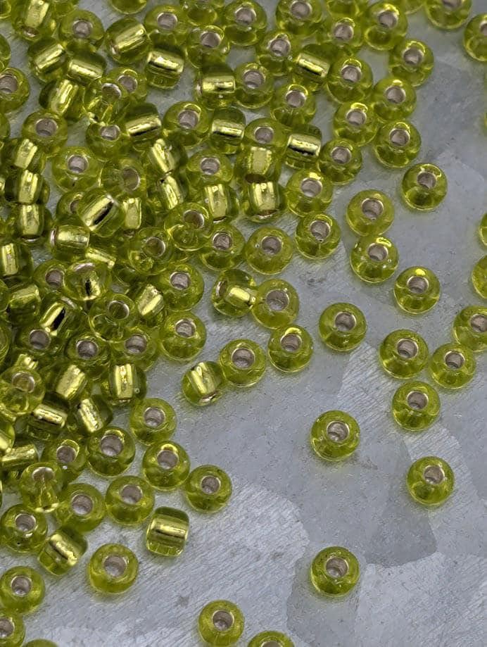 Lime Green Translucent Silver Lined Miyuki Rocaille Size 8/0 (20g pkg) | Japanese Seed Beads | Bead Weaving Embroidery Supply | DIY Jewelry