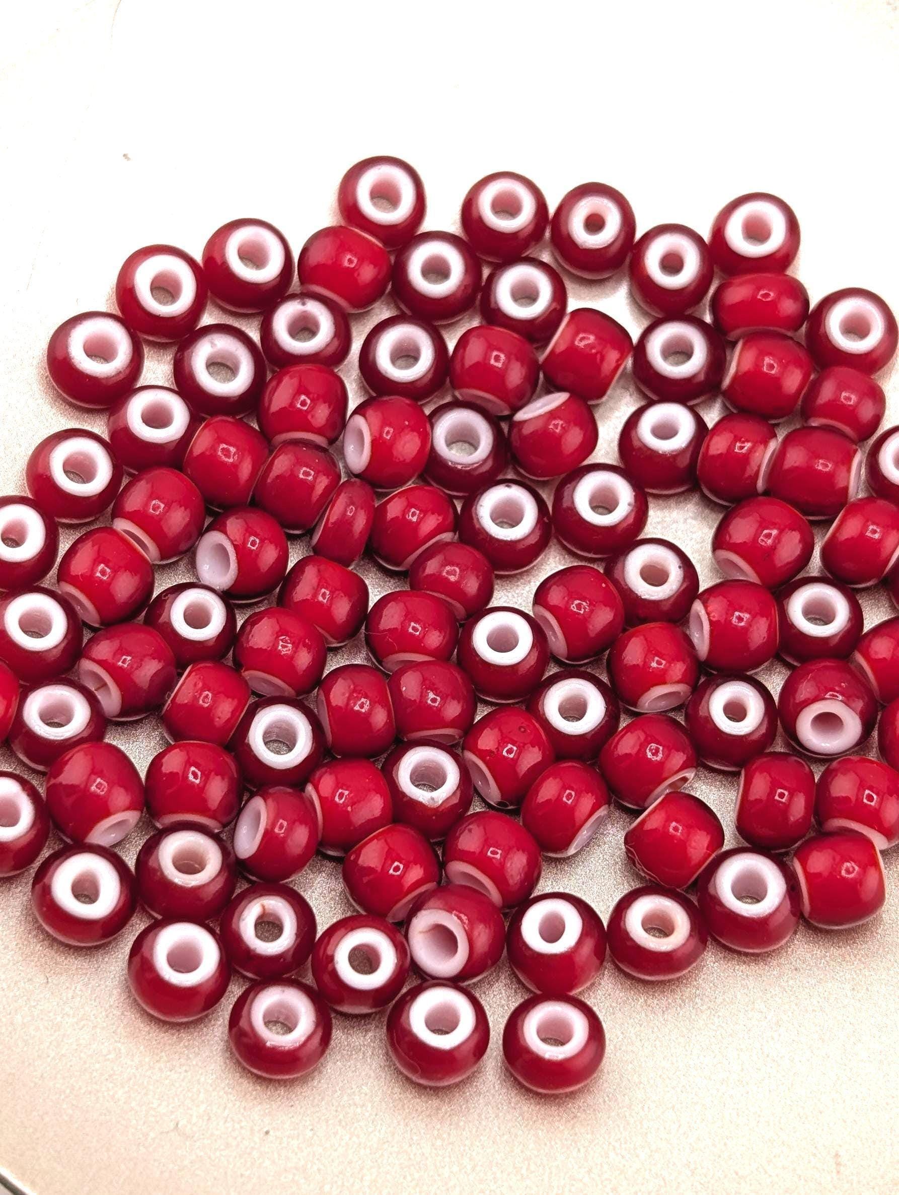 Mix Vintage Cherry Red & White Heart | Size 6 | 15g Pkg | Preciosa-Ornela Glass Seed Beads