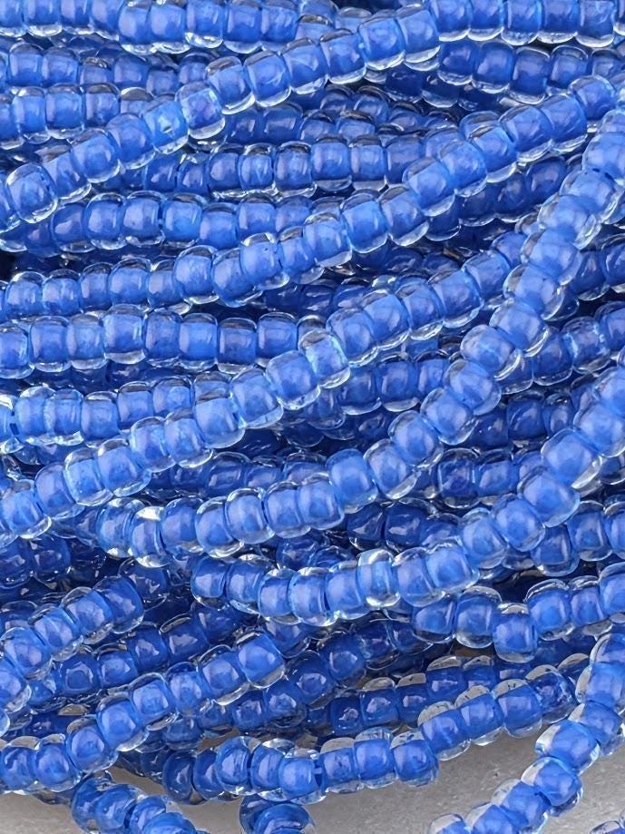 Transparent Terra Intensive Crystal Lined Blue | Size 11 | Half-Hank (12" 6-String) | Preciosa-Ornela Glass Seed Beads | Czech Seed Beads