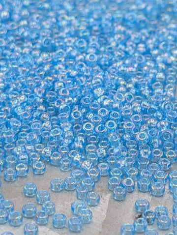 Transparent Sky Blue Rainbow | Size 11 | 15g | Preciosa-Ornela Glass Seed Beads | Czech Seed Beads | Bead Weaving Embroidery Supply