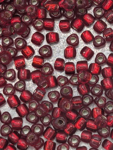 Dark Red Translucent Silver Lined Miyuki Triangle Size 8/0 (15g Pkg) | Japanese Seed Beads | Bead Weaving Embroidery Supply | DIY Jewelry