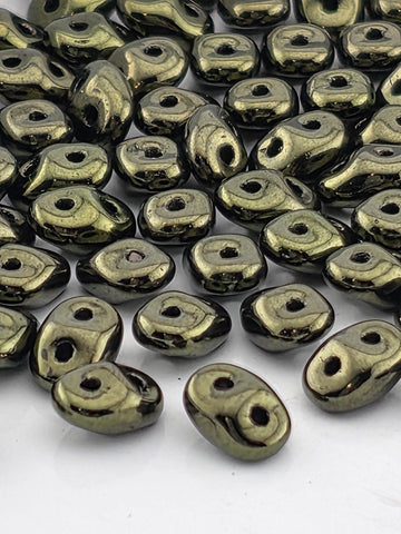 Metallic Green SuperDuo Beads: 5x2mm Twin-Hole Glass | Japanese Seed Beads | Bead Weaving Embroidery Supply | DIY Jewelry