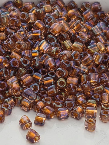 Lt Rose/Copper Inside Color Lined Sparkle Miyuki Triangle Size 10/0 (15g Pkg) | Japanese Seed Beads | Bead Weaving Embroidery Supply