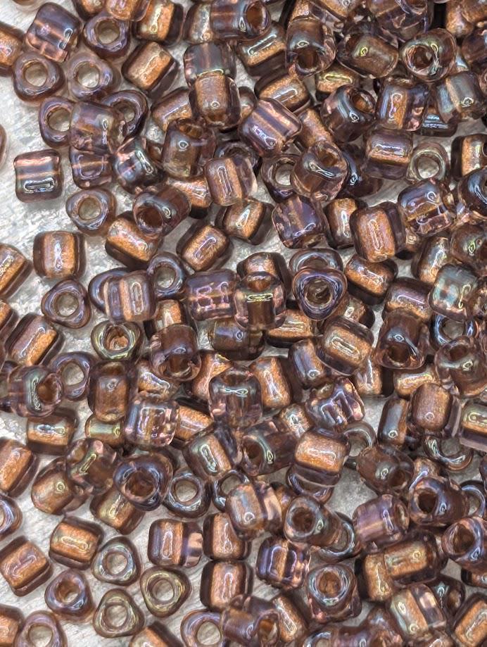 Lt Rose/Copper Inside Color Lined Sparkle Miyuki Triangle Size 10/0 (15g Pkg) | Japanese Seed Beads | Bead Weaving Embroidery Supply