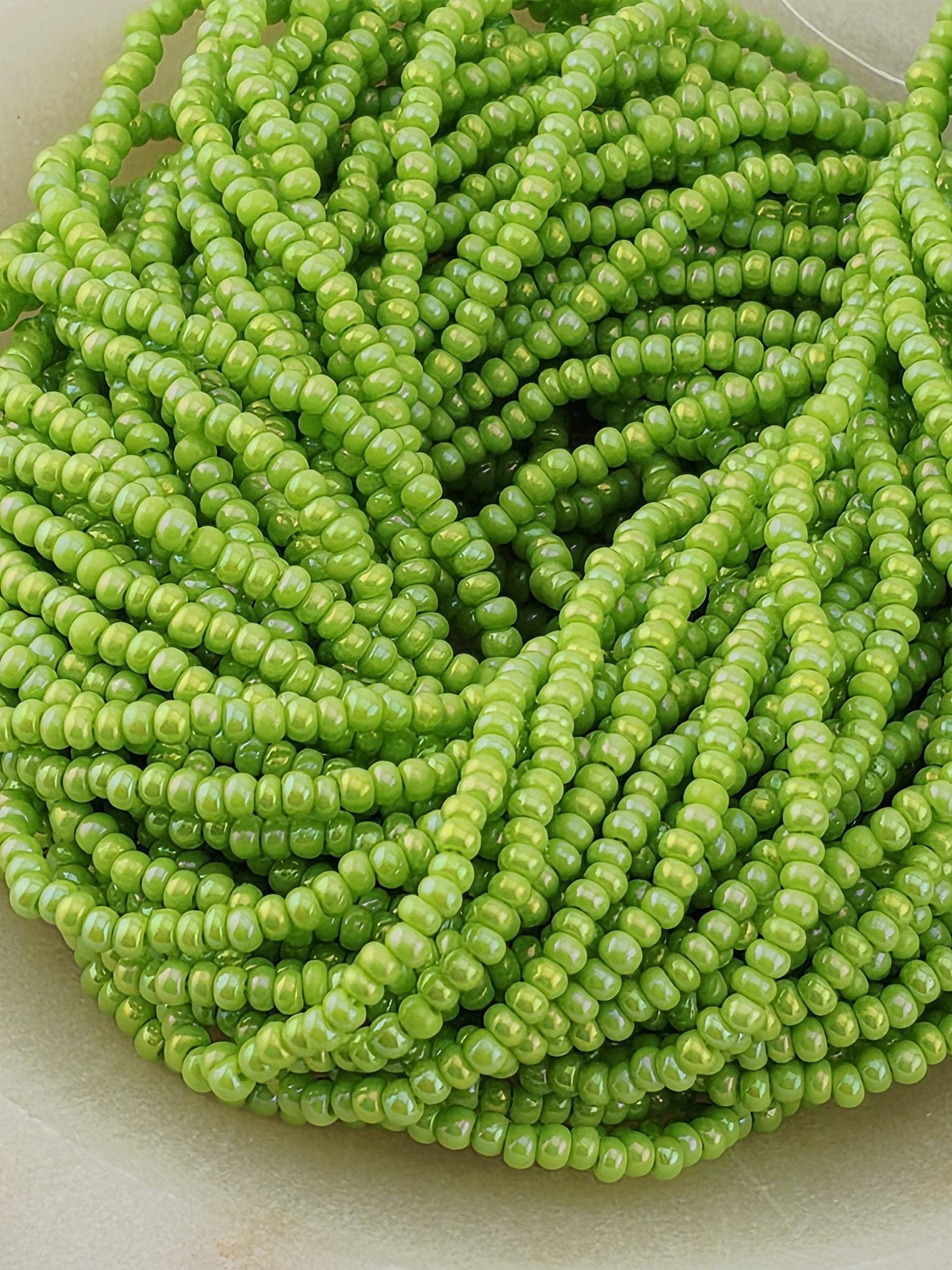 Opaque Pale Green AB | Size 11 | Half-Hank (12" 6-String) | Preciosa-Ornela Glass Seed Beads | Czech Seed Beads