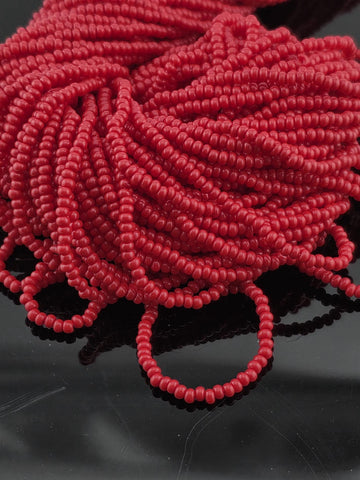 Opaque Red | Size 11 | Half-Hank (12" 6-String) | Preciosa-Ornela Glass Seed Beads | Czech Seed Beads | Bead Weaving Embroidery Supply