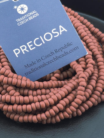 Opaque Matte Brown Pieces | Size 8 | Half-Hank (12" 6-String) | Preciosa-Ornela Glass Seed Beads