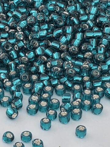 Translucent Teal Blue Beads: Silver-Lined Round (#8) | Japanese Seed Beads | Bead Weaving Embroidery Supply | DIY Jewelry