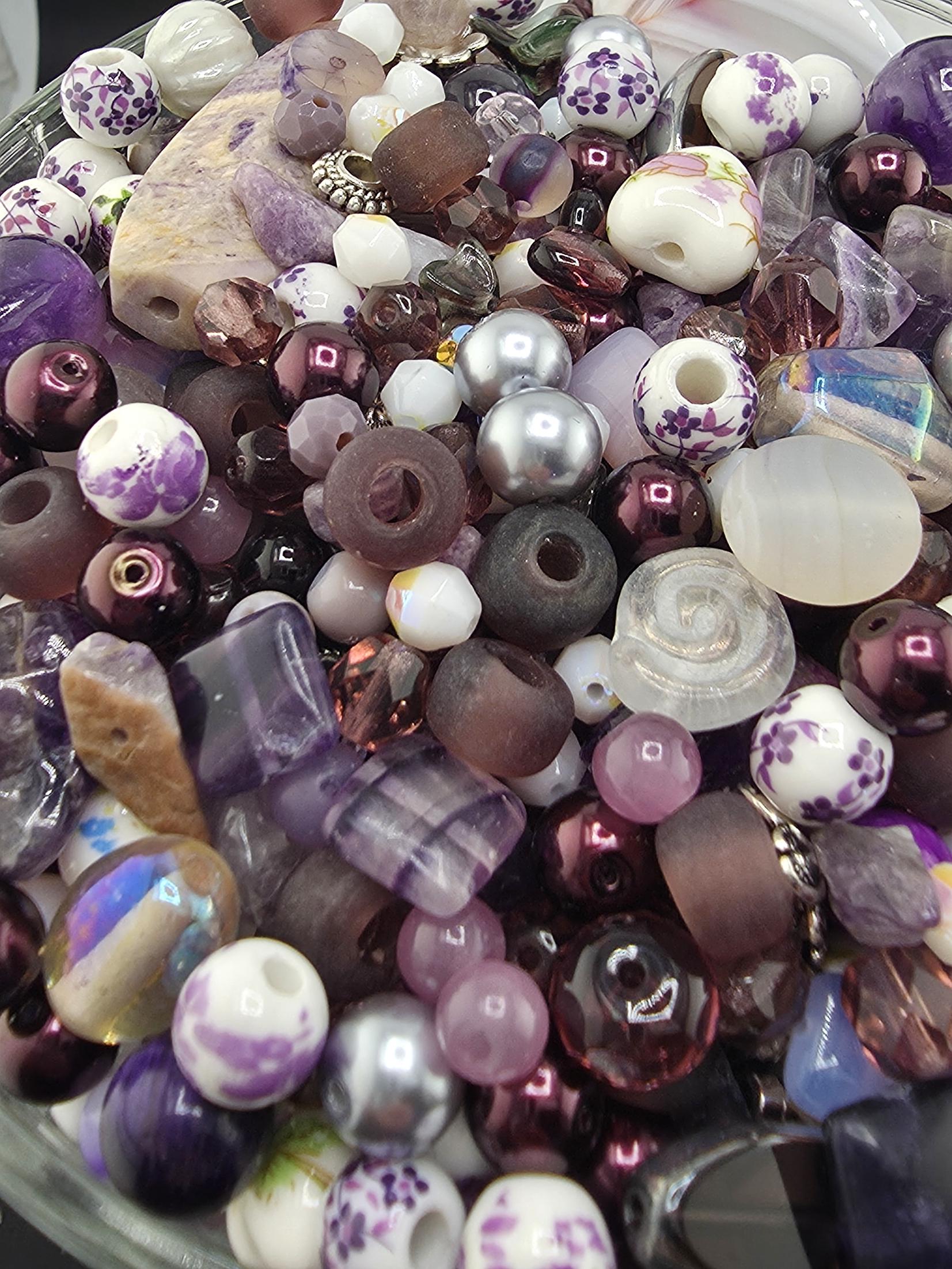 Gemstone Bead Mix: Purple Lavender Shades - Amethyst & Glass | Jewelry Making Bracelet Supply | Learise Curated Mix