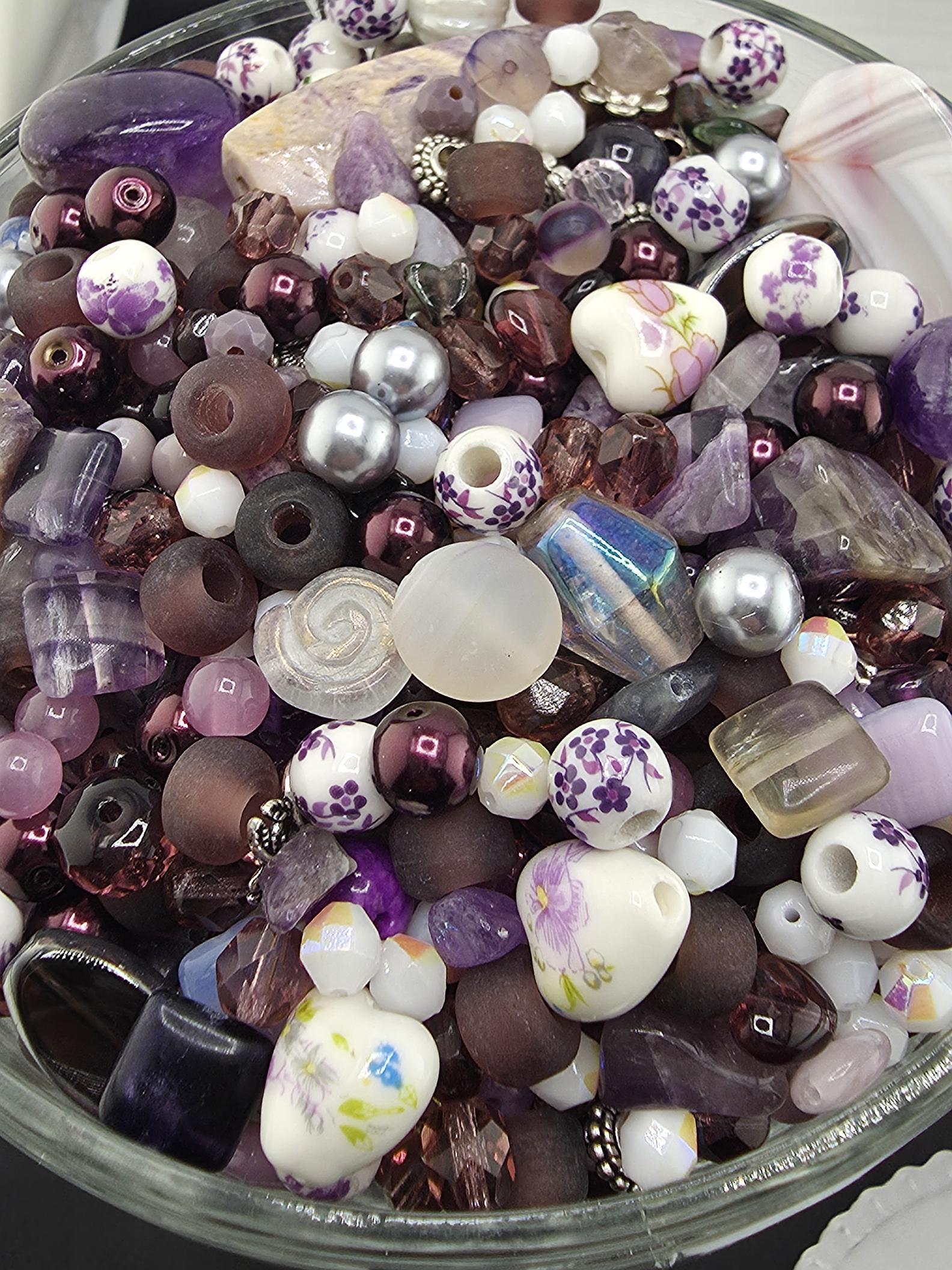 Gemstone Bead Mix: Purple Lavender Shades - Amethyst & Glass | Jewelry Making Bracelet Supply | Learise Curated Mix